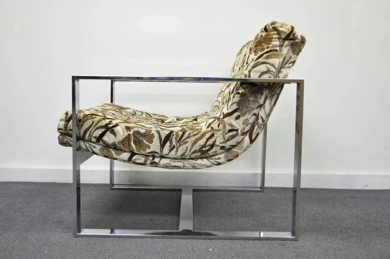 Fauteuil de bar plat chromé de style Milo Baughman, mi-siècle moderne en vente 3