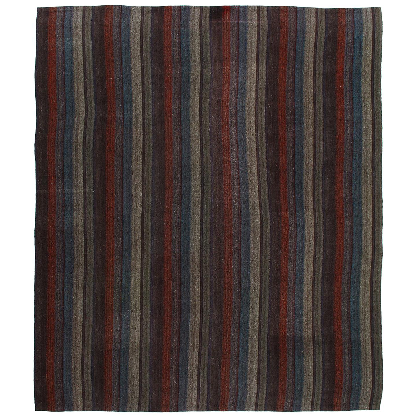 Vintage Mid-Century Modern Minimalist Flat-Weave Rug