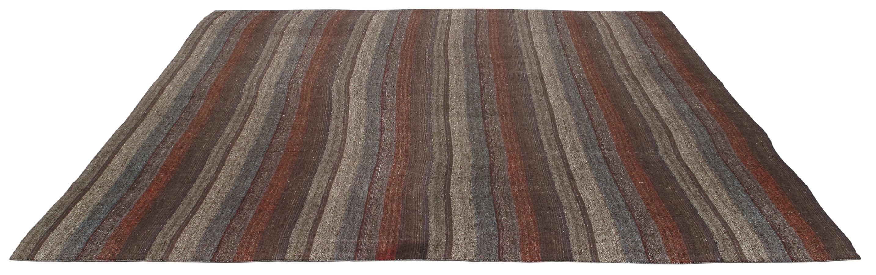Persian Vintage Mid-Century Modern Minimalist Flat-Weave Rug For Sale