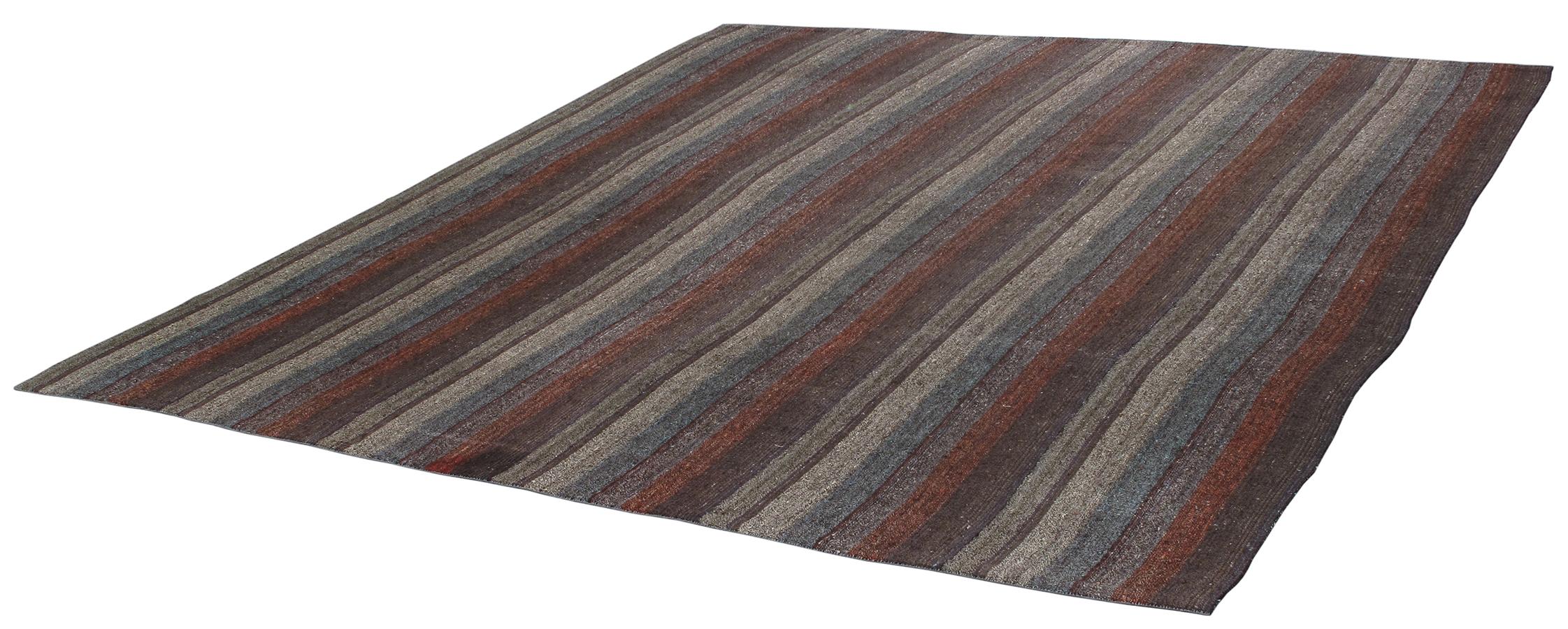Hand-Woven Vintage Mid-Century Modern Minimalist Flat-Weave Rug For Sale