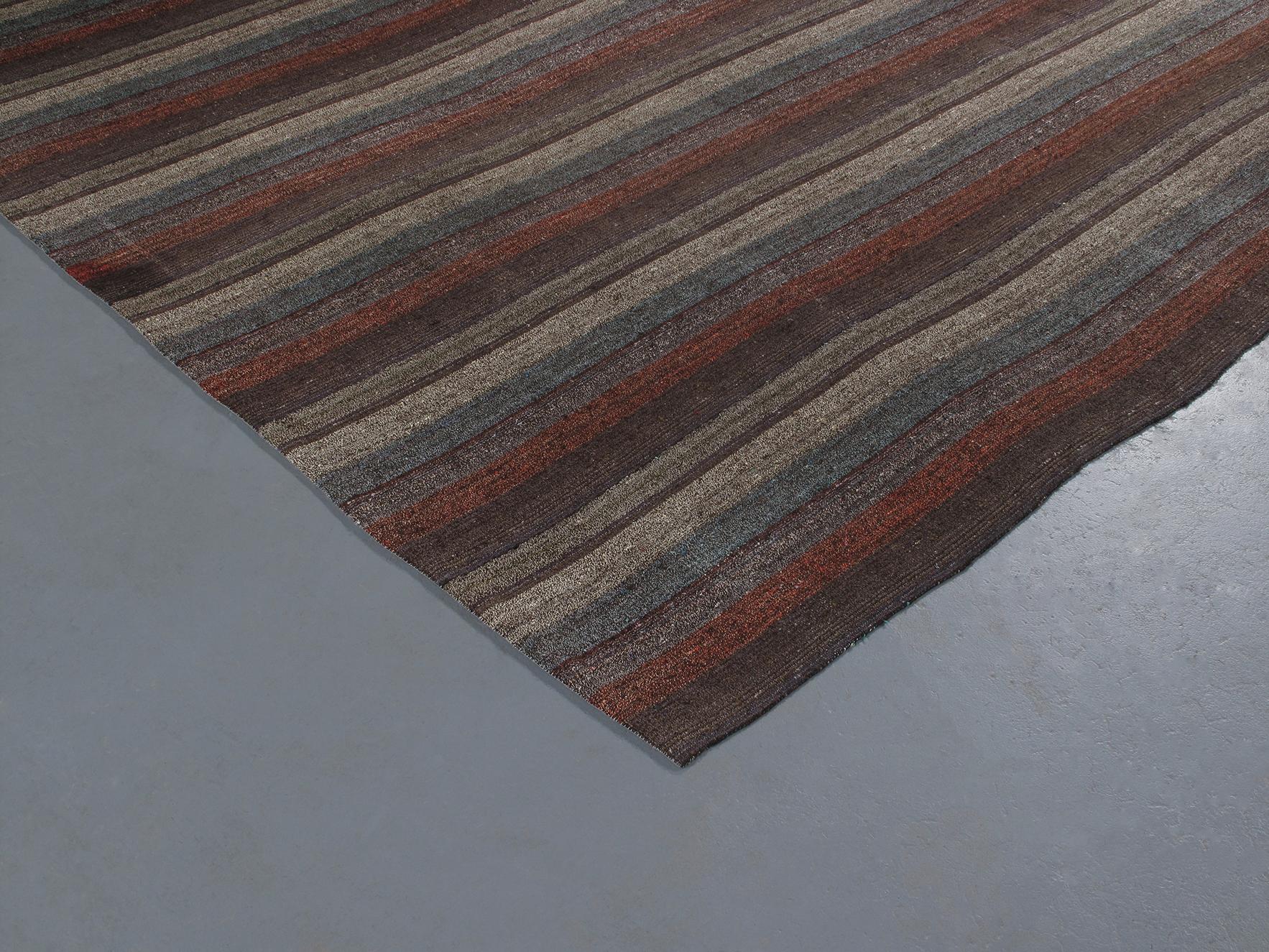 Mid-20th Century Vintage Mid-Century Modern Minimalist Flat-Weave Rug For Sale