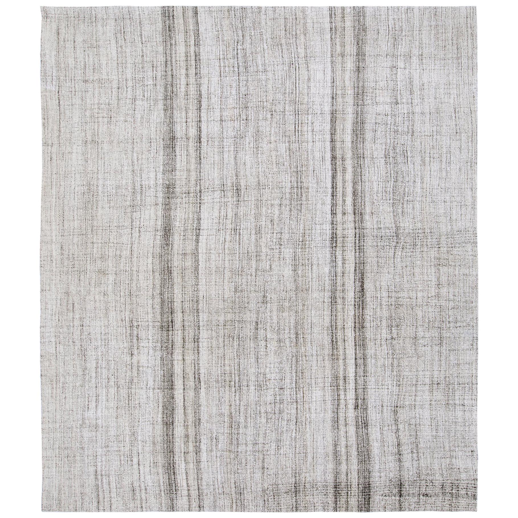 Vintage Mid-Century Modern Minimalist Flatweave Rug For Sale