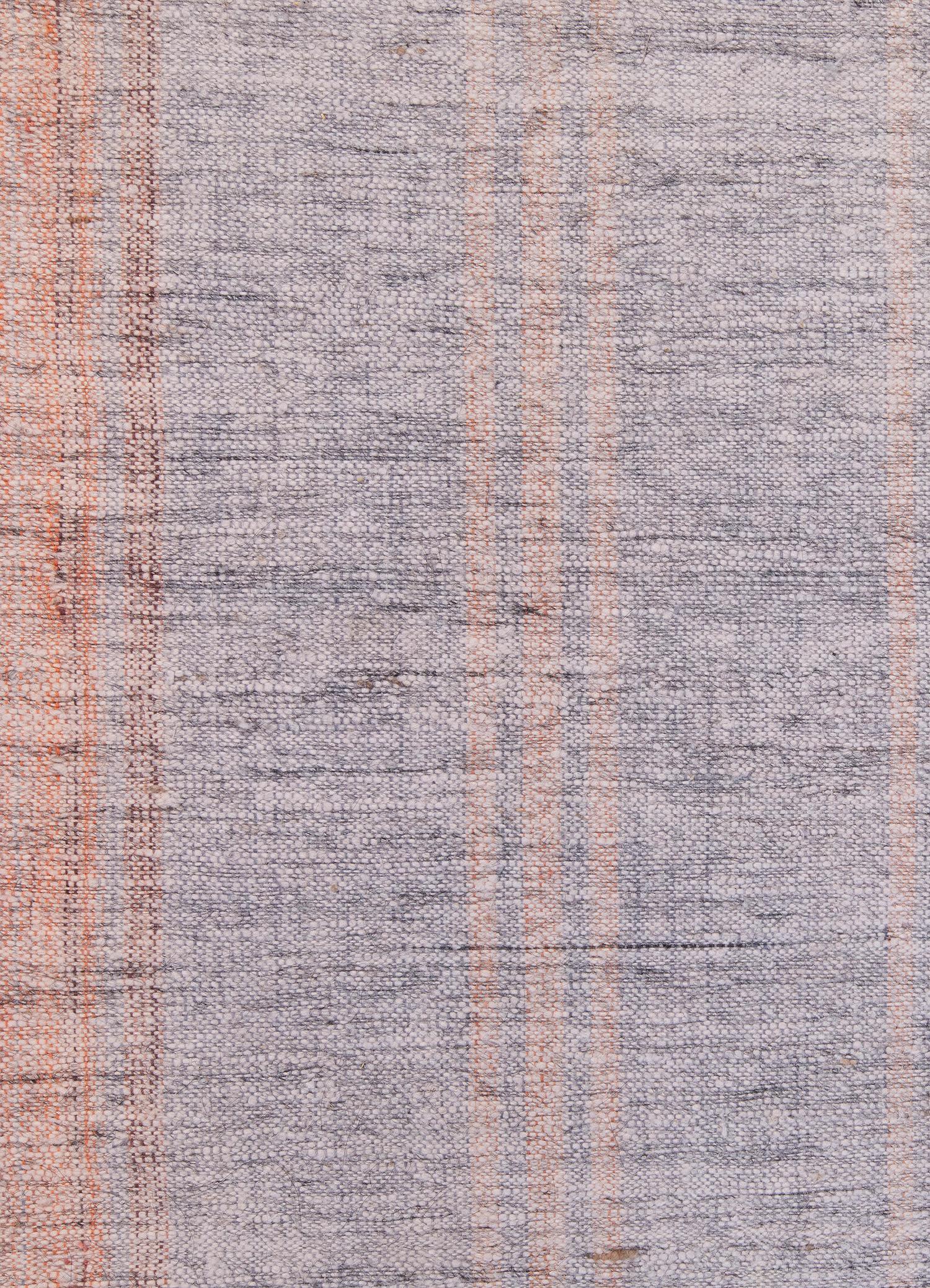 Hand-Woven Vintage Mid-Century Modern Minimalist Flatweave Rug in Purple and Orange Tones For Sale