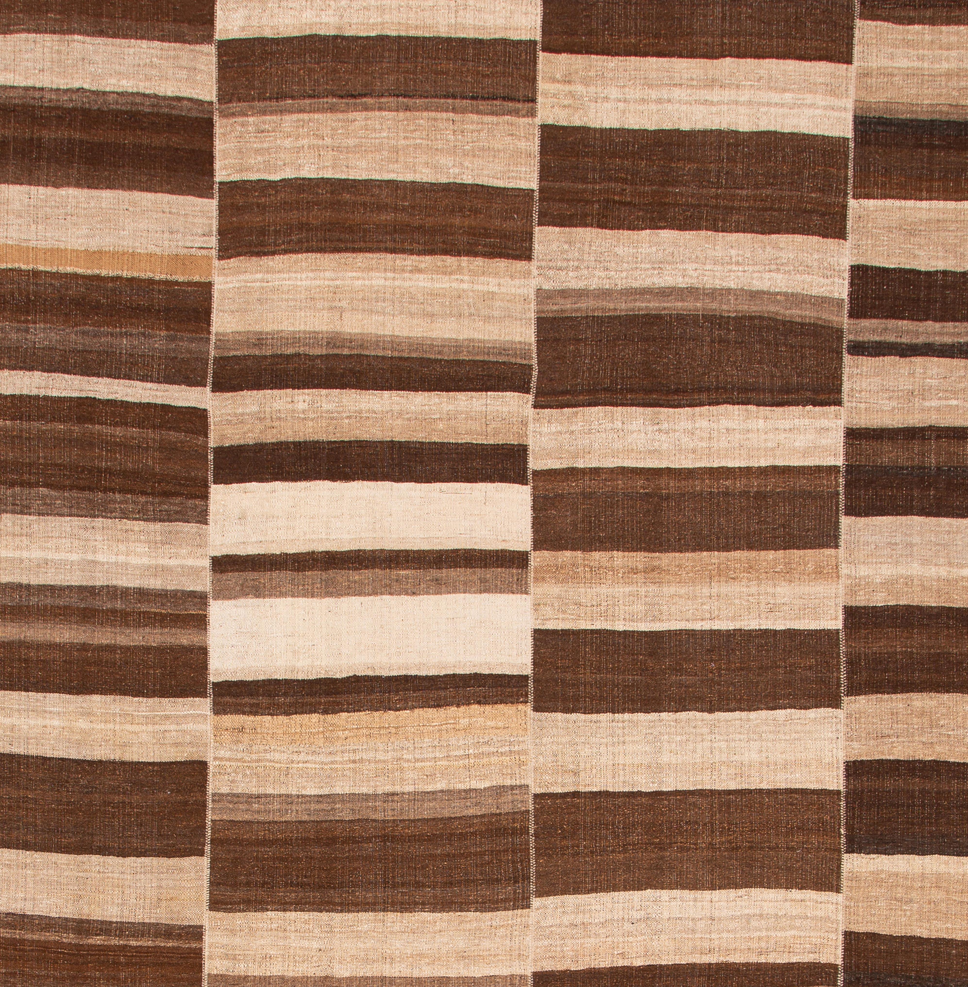 Hand-Woven Vintage Mid-Century Modern Minimalist Persian Flat-Weave Rug For Sale