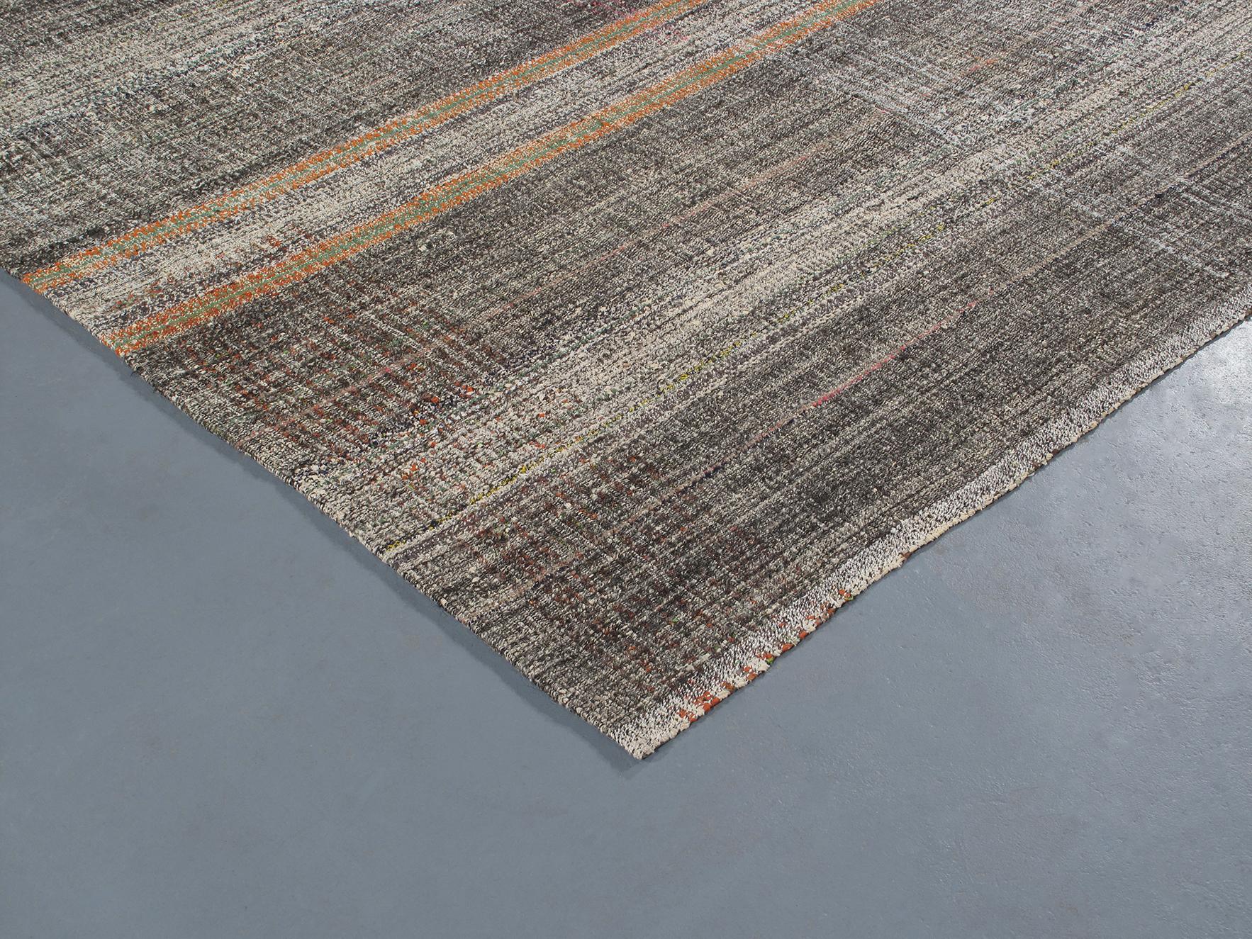 Wool Vintage Mid-Century Modern Minimalist Persian Flat-Weave Rug For Sale