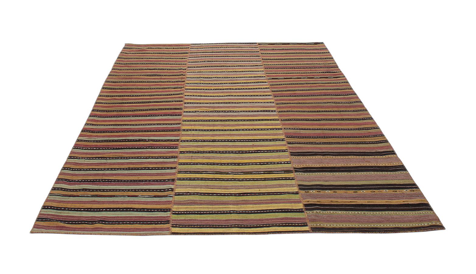 Hand-Woven Vintage Mid-Century Modern Minimalist Persian Flatweave Rug For Sale