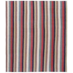 Vintage Mid-Century Modern Minimalist Persian Stripe Flat-Weave Rug