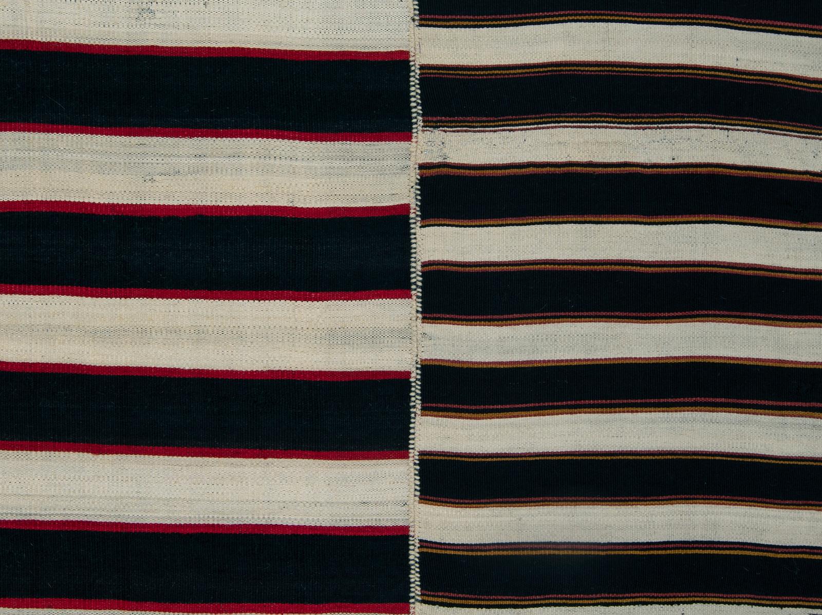 Persian Vintage Mid-Century Modern Minimalist Stripe Flatweave Rug For Sale