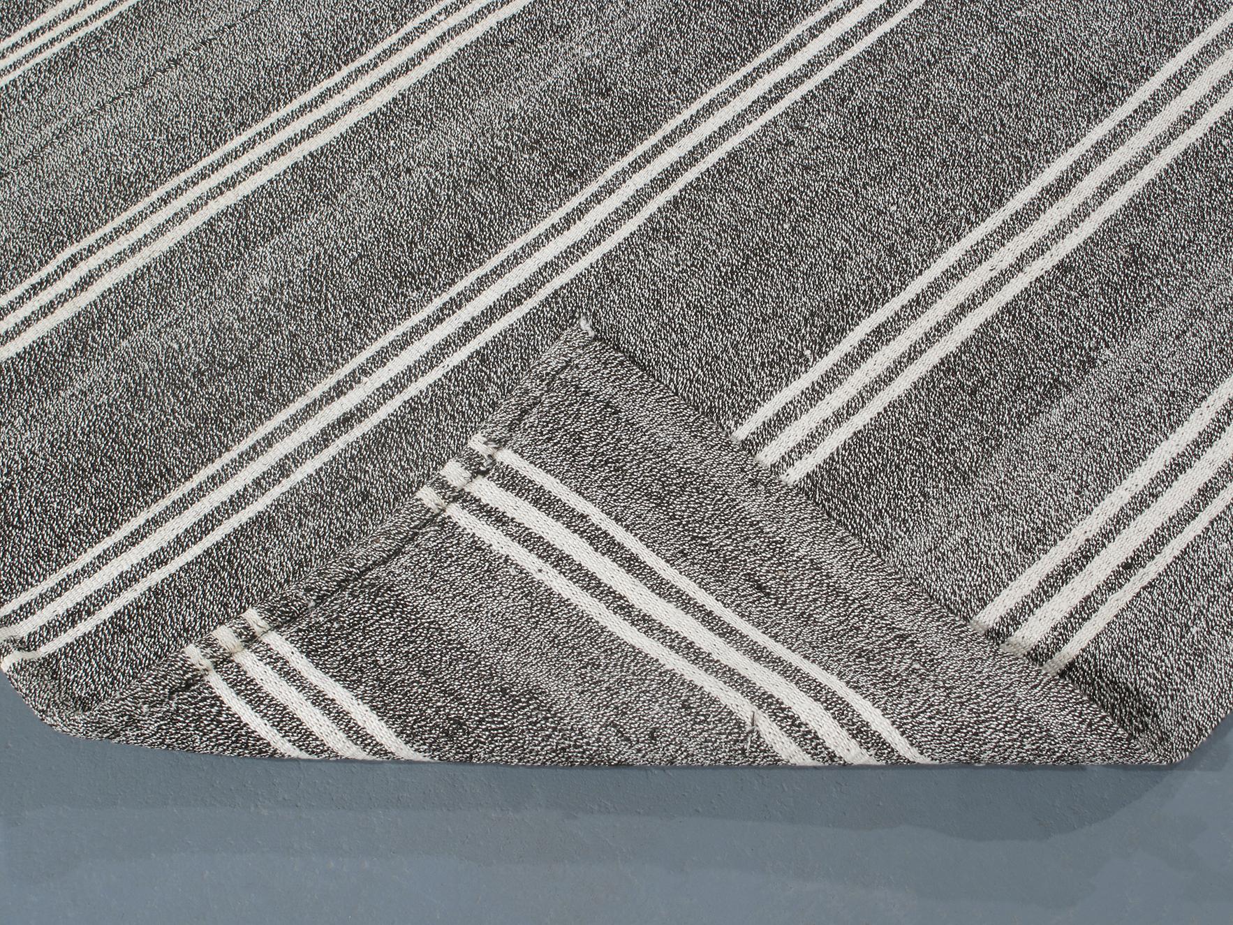 Mid-20th Century Vintage Mid-Century Modern Minimalist Stripe Flat-Weave Rug For Sale