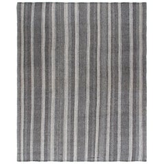 Flachgewebter Vintage-Teppich mit minimalistischen Streifen, Mid-Century Modern