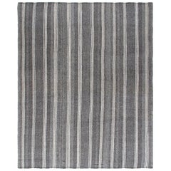 Vintage Mid-Century Modern Minimalist Stripe Flat-Weave Rug