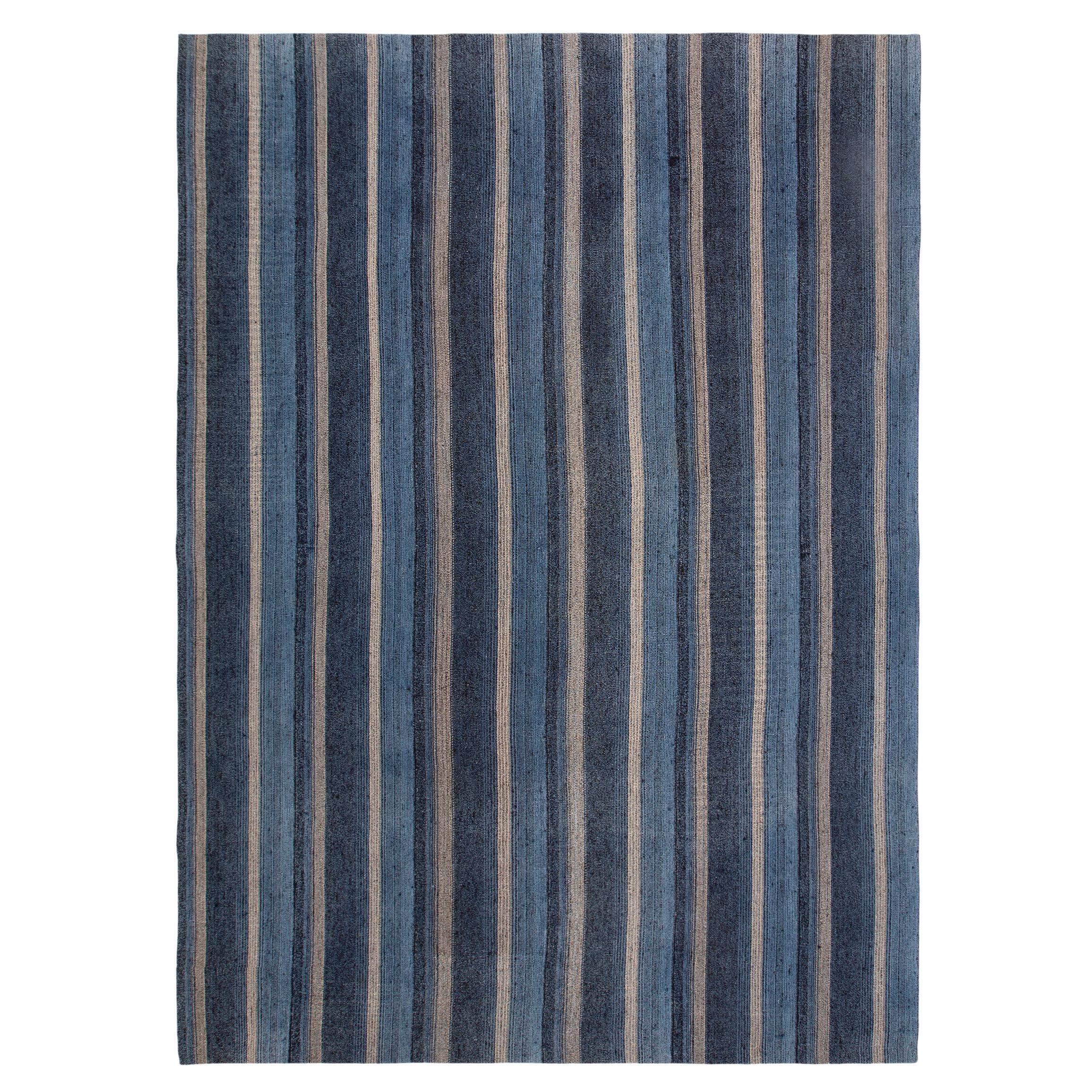 Tapis vintage à rayures minimaliste à tissage plat, moderne du milieu du siècle dernier