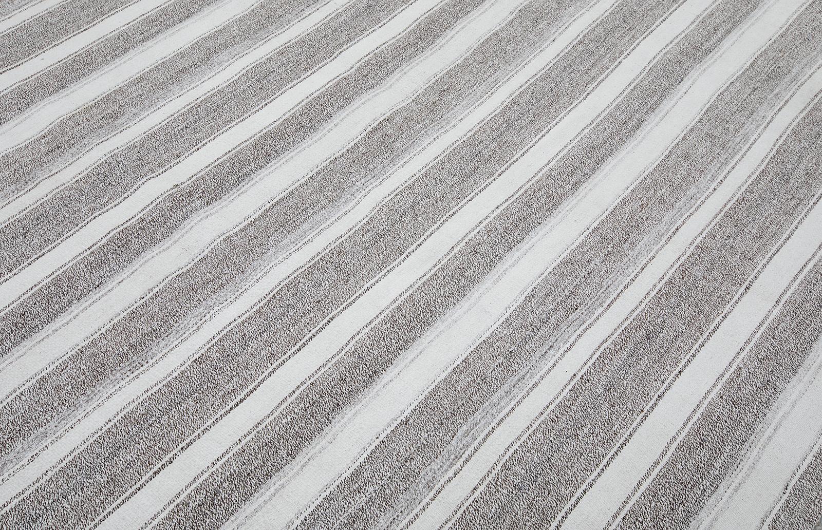 Persian Vintage Mid-Century Modern Minimalist Striped Flatweave Rug For Sale