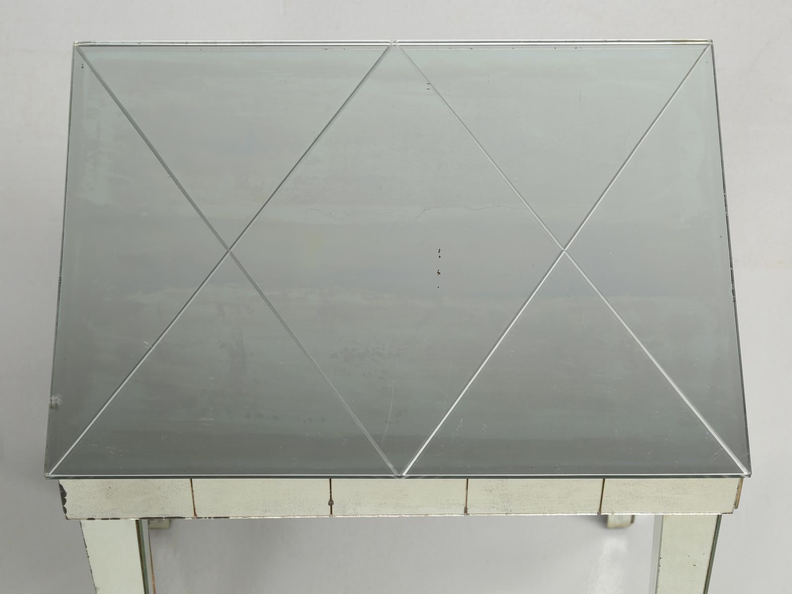 Hand-Crafted Vintage Mid-Century Modern Mirror End Table or Side Table