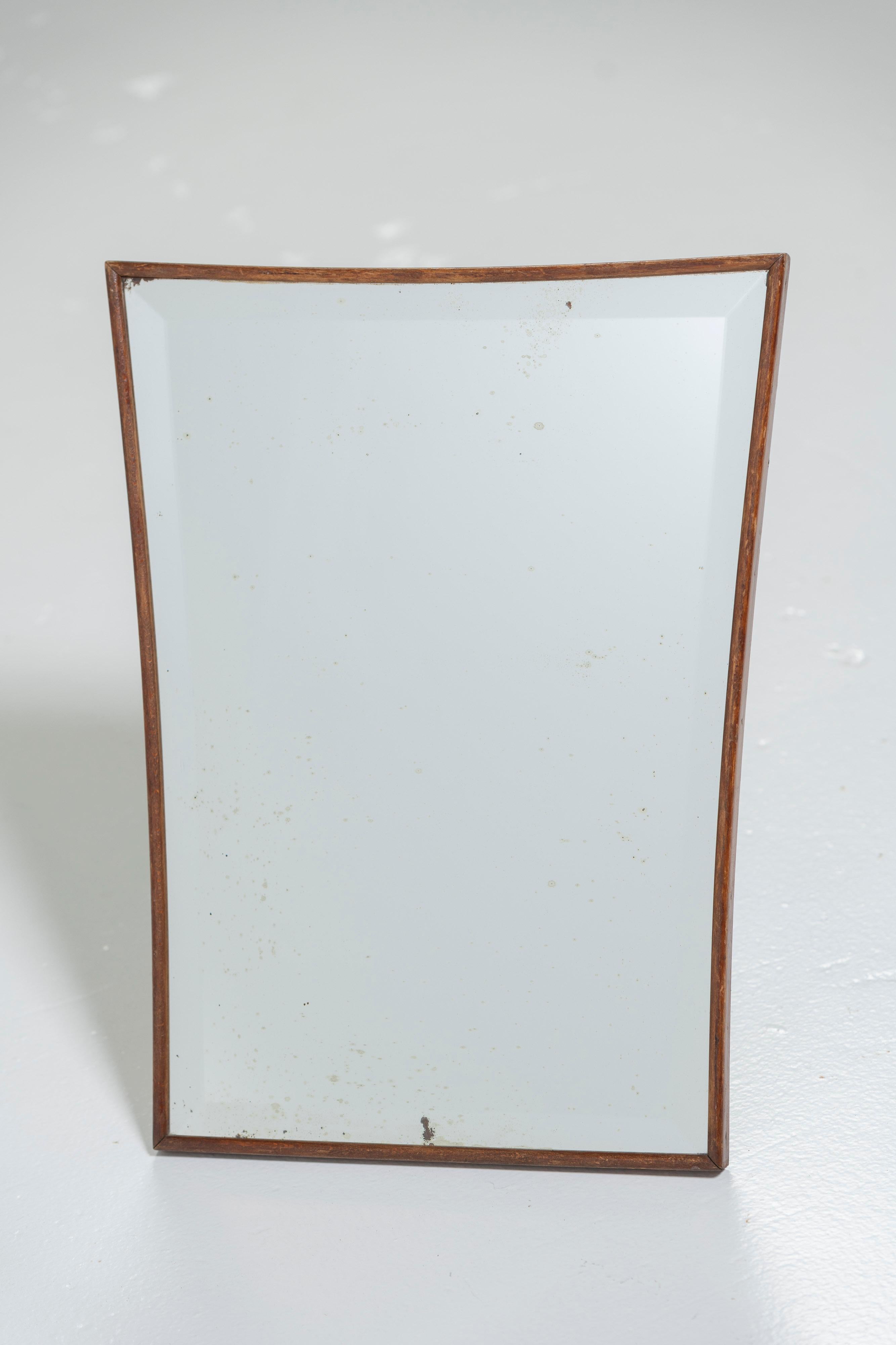 Beveled Vintage Mid-Century Modern Mirror of Ground Glass with Wood Frame For Sale