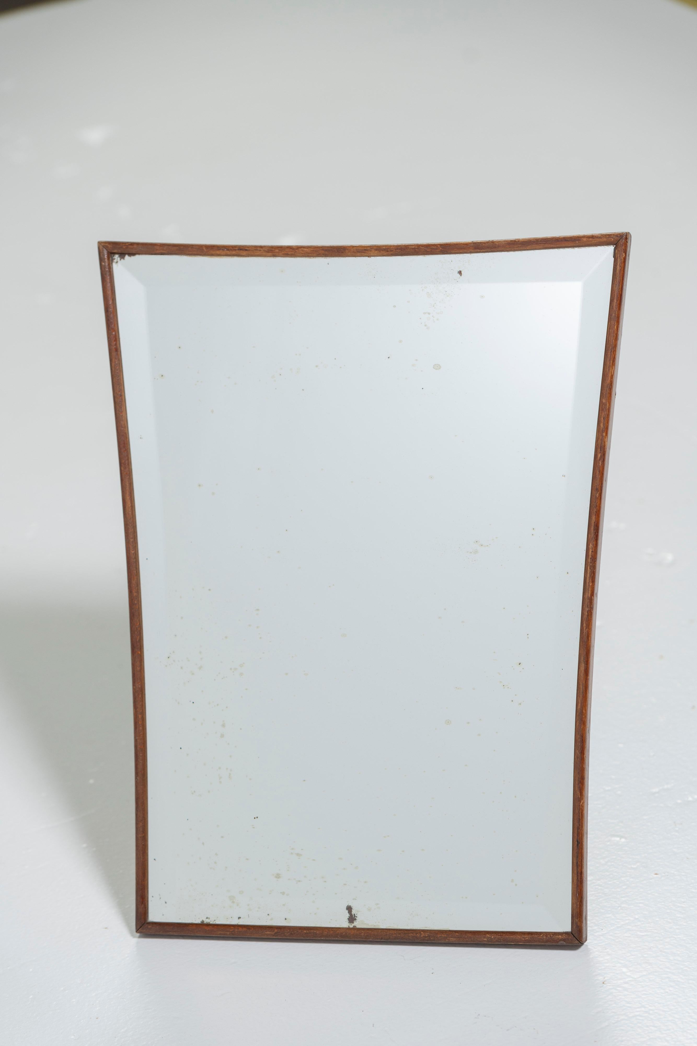 Vintage Mid-Century Modern Mirror of Ground Glass with Wood Frame In Good Condition For Sale In San Francisco, CA