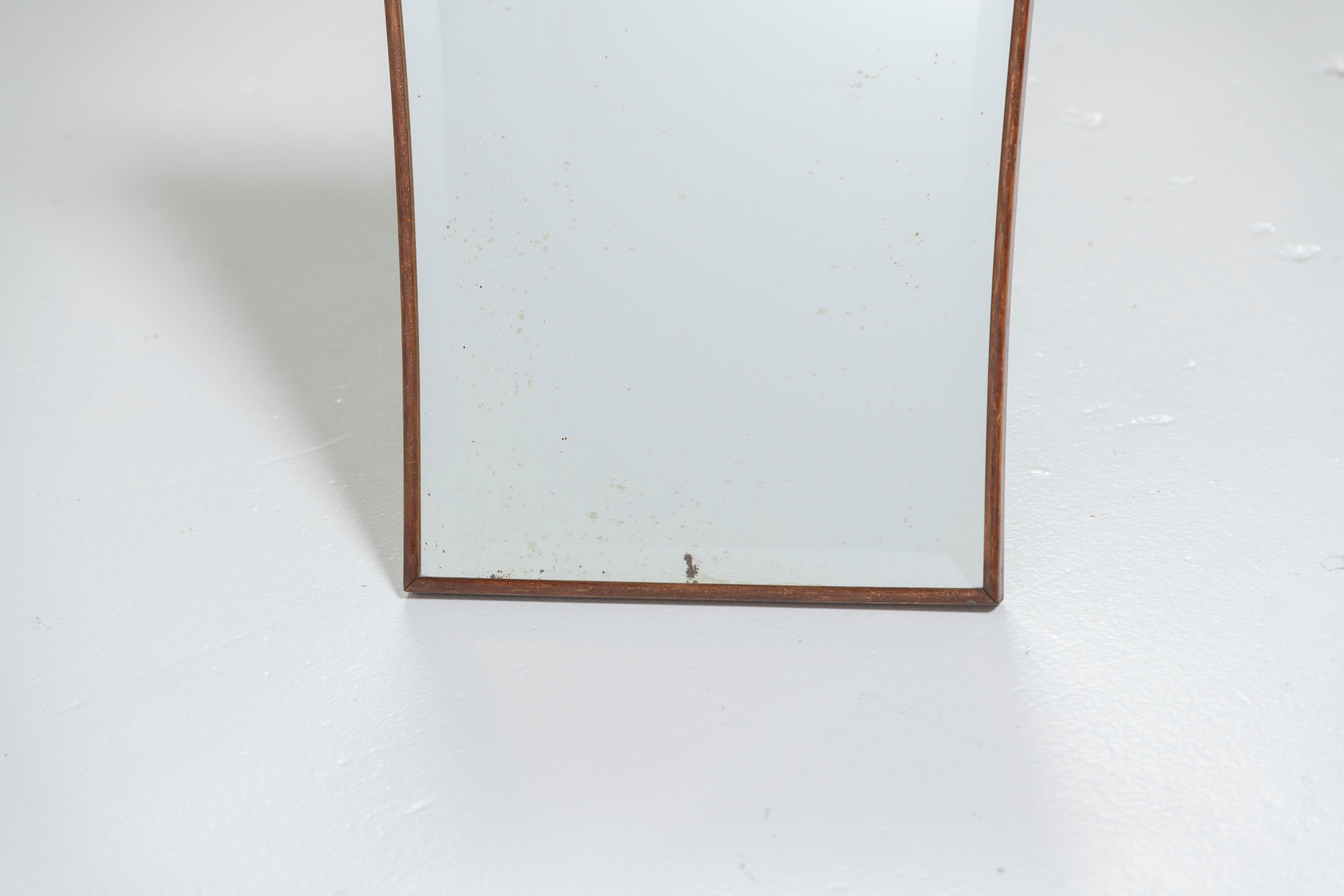 20th Century Vintage Mid-Century Modern Mirror of Ground Glass with Wood Frame For Sale
