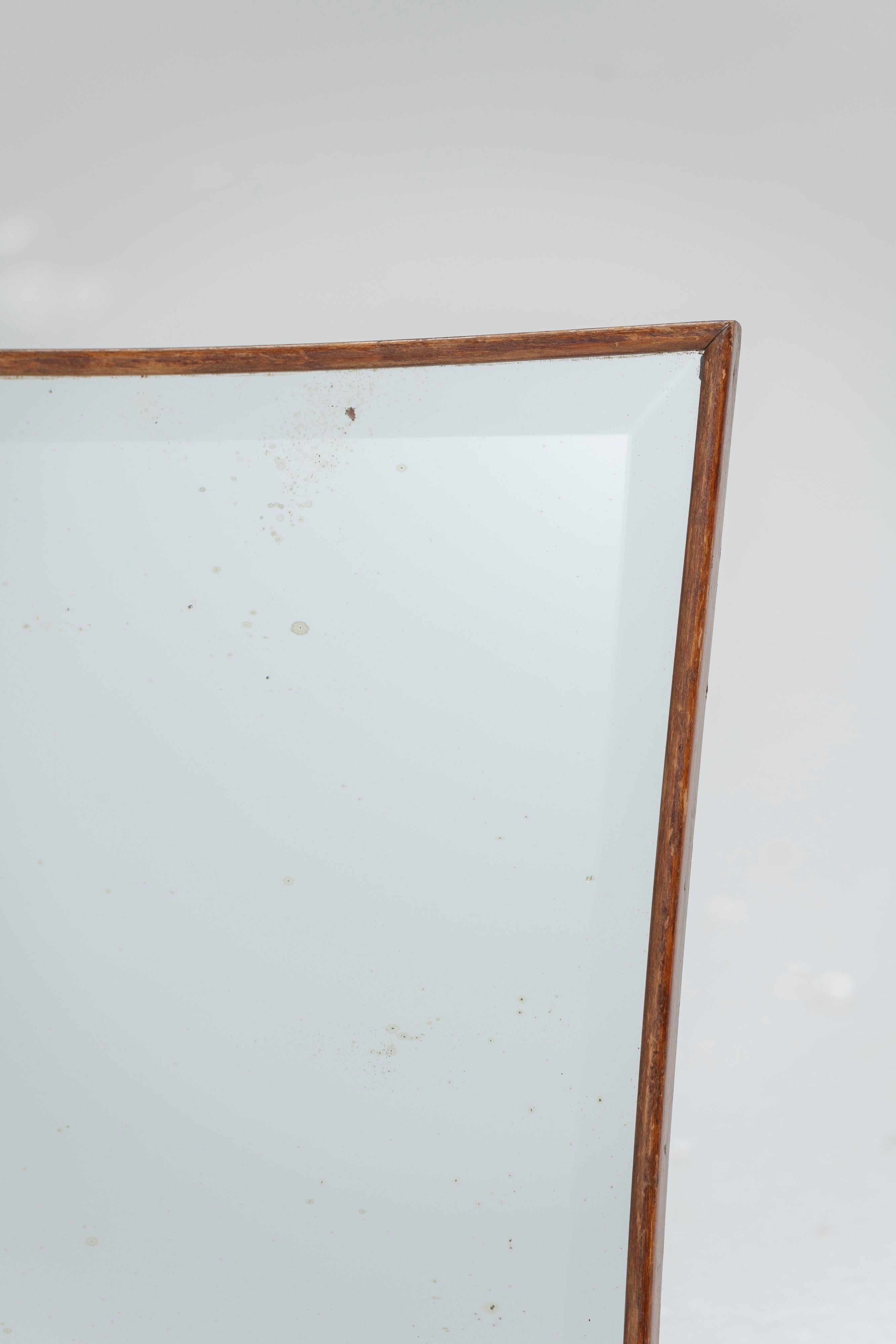 Vintage Mid-Century Modern Mirror of Ground Glass with Wood Frame For Sale 1