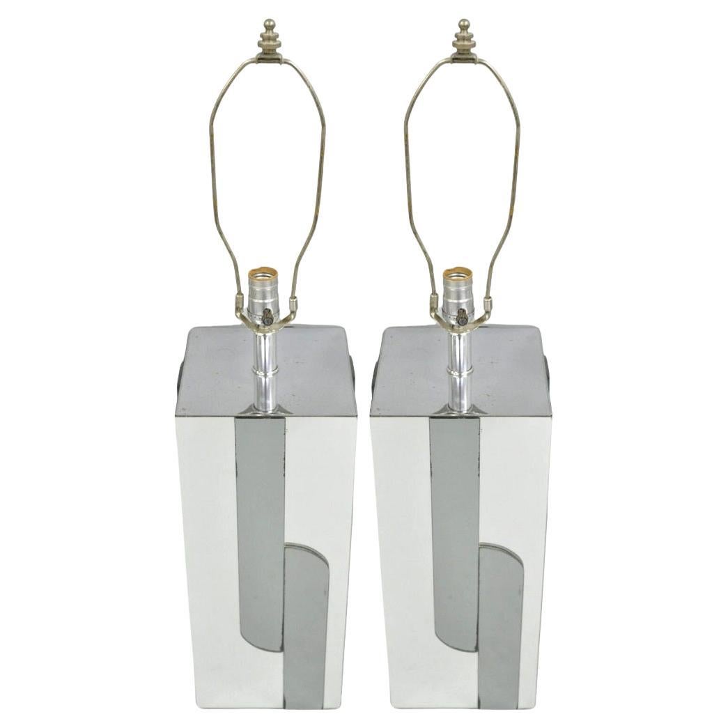 Vintage Mid Century Modern Mirror Skyscraper Cubist Table Lamps - a Pair im Angebot