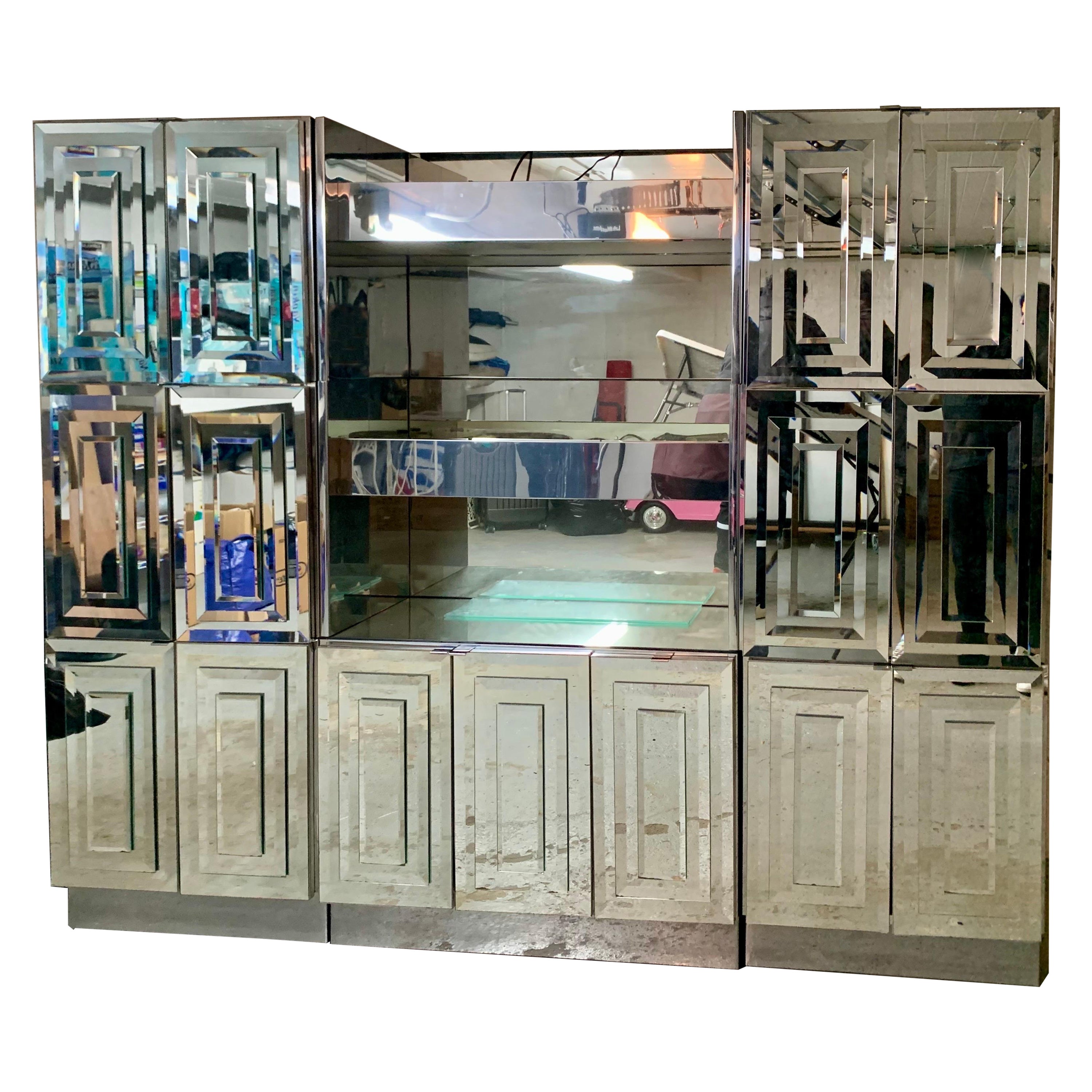 Vintage Mid-Century Modern Mirror Skyscraper Sideboard by Ello Furniture
