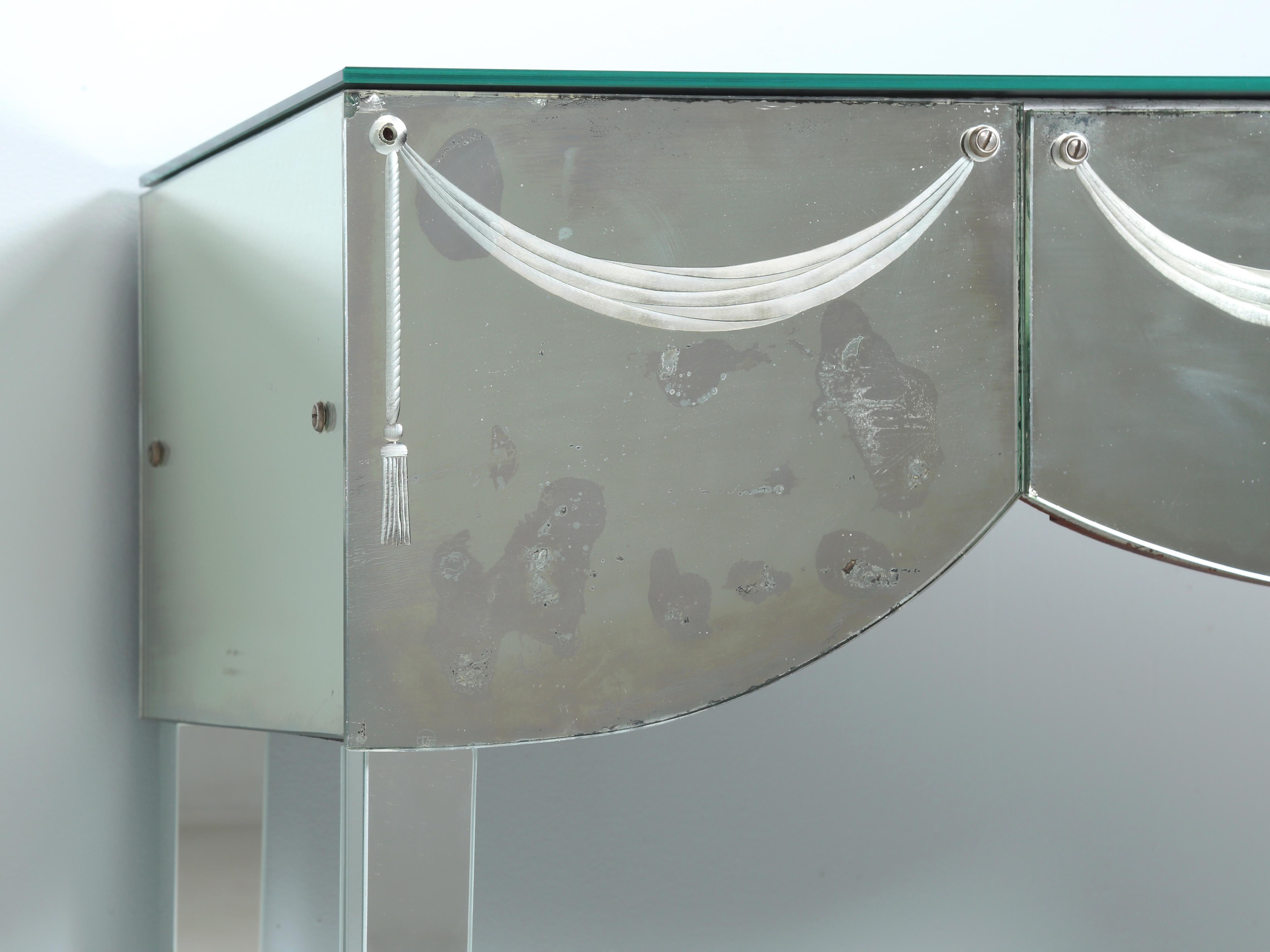Etched Vintage Mid-Century Modern Mirrored Vanity Table or Console Table c1960's For Sale