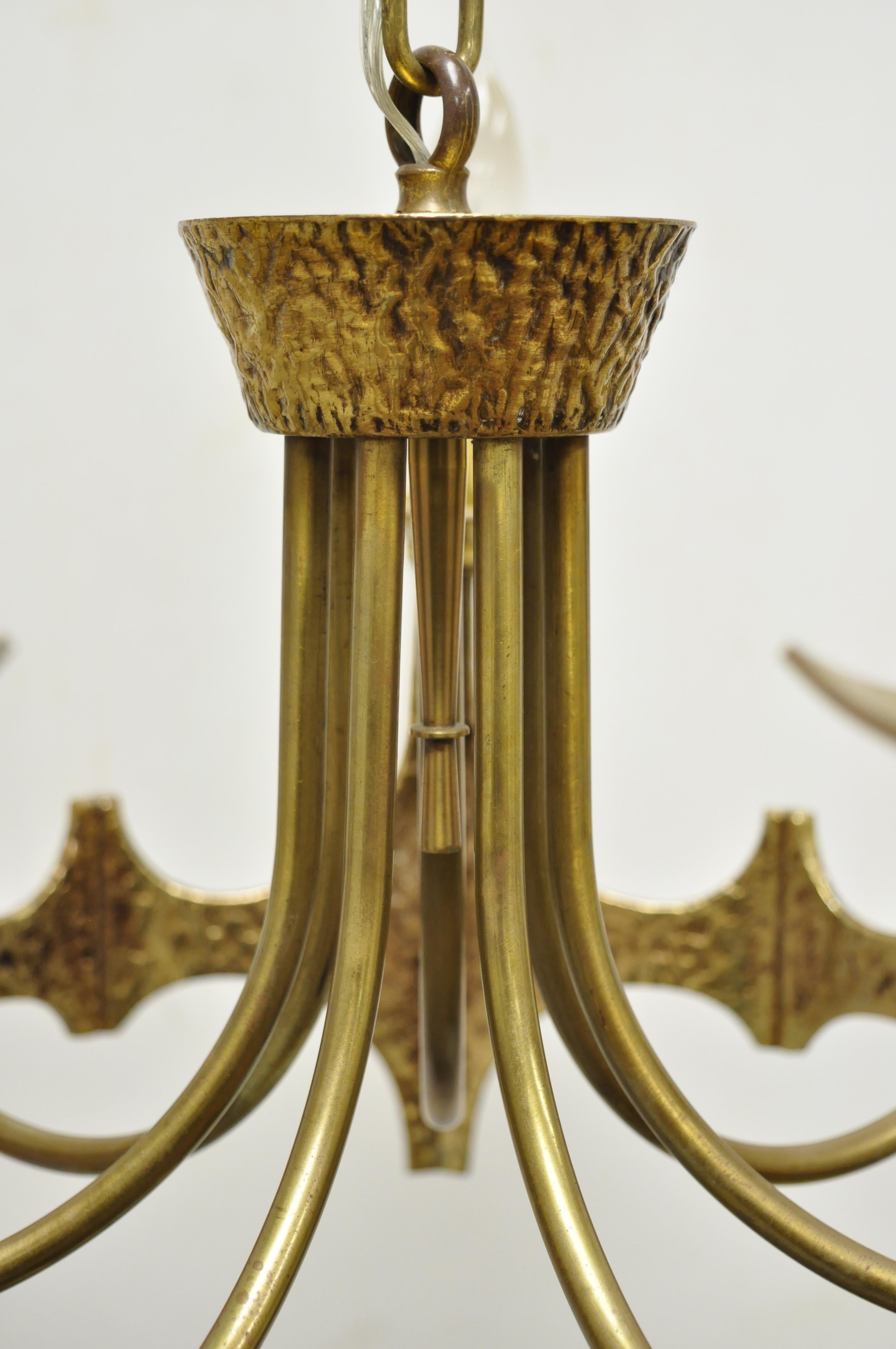Vintage Mid-Century Modern Mo Bridges Brutalist Hammered Brass Chandelier In Good Condition In Philadelphia, PA