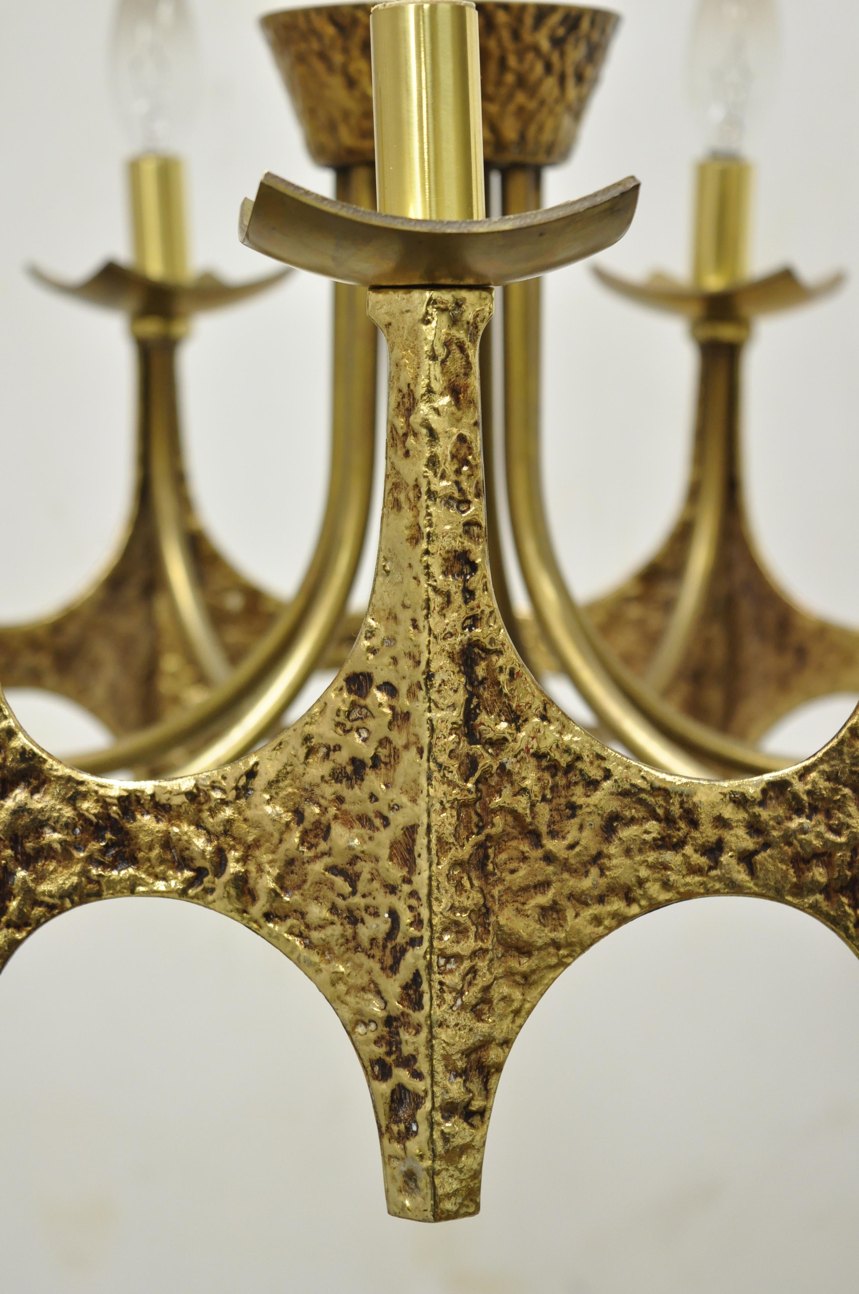20th Century Vintage Mid-Century Modern Mo Bridges Brutalist Hammered Brass Chandelier