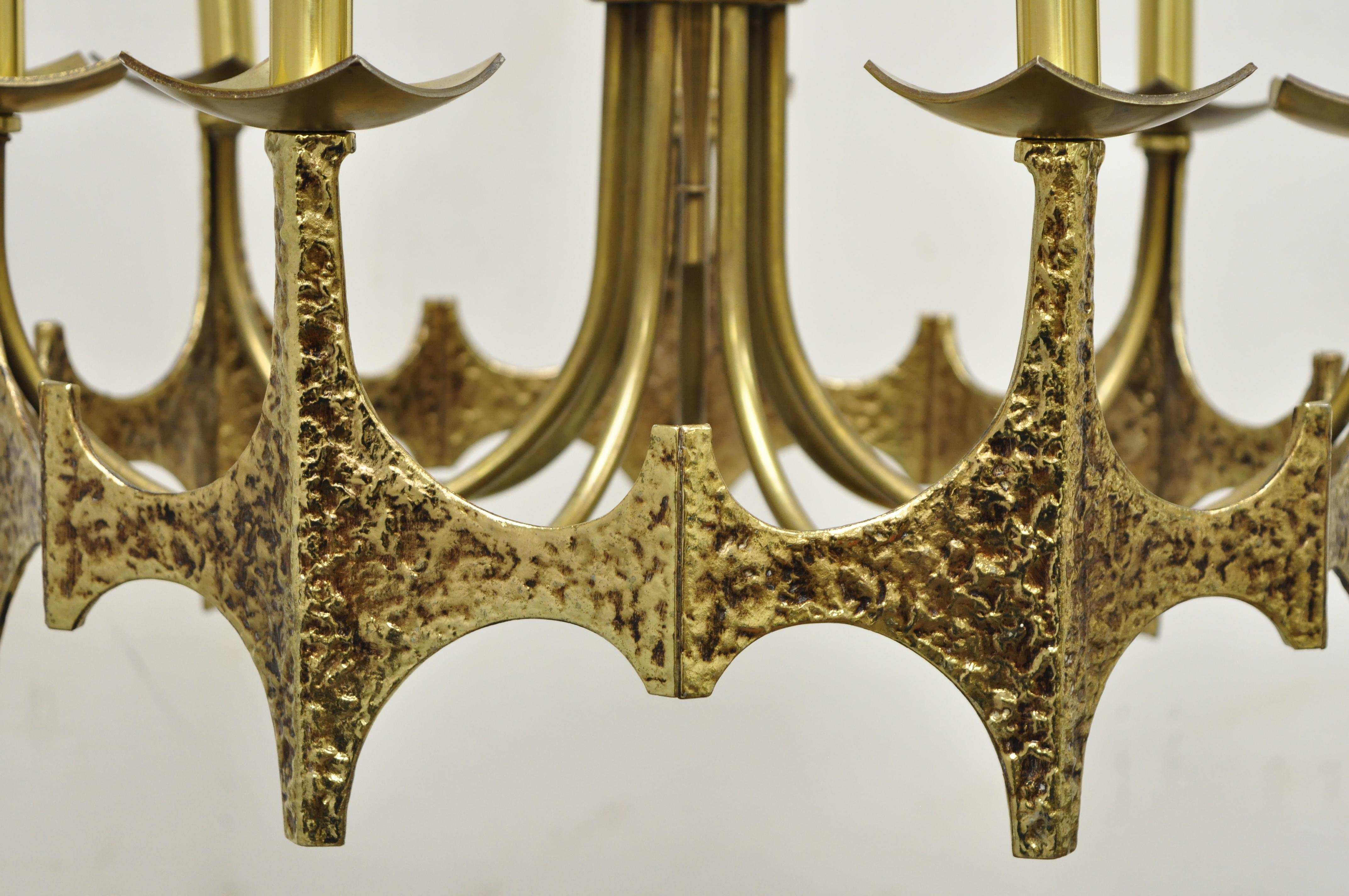 Vintage Mid-Century Modern Mo Bridges Brutalist Hammered Brass Chandelier 1
