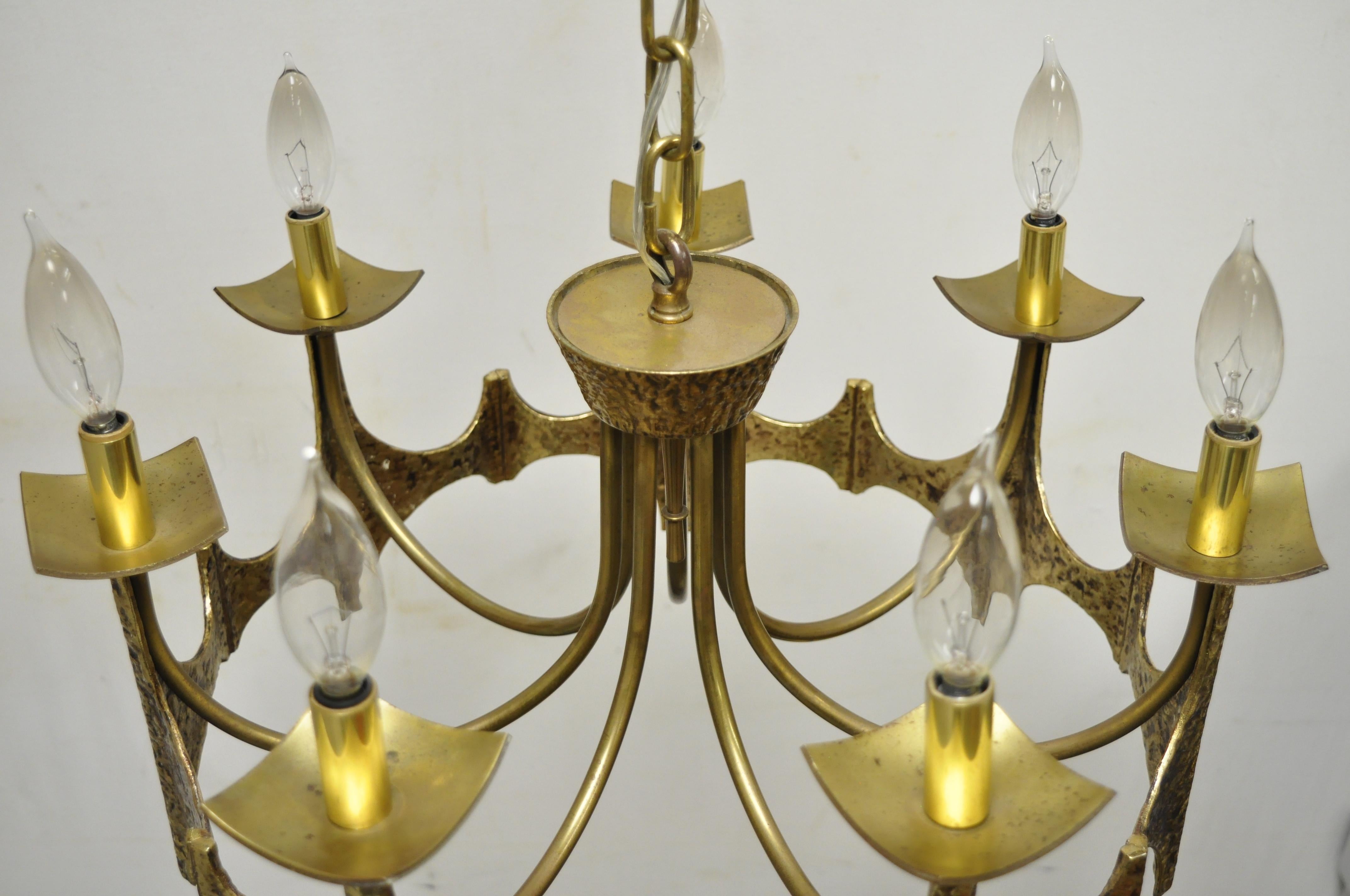 Vintage Mid-Century Modern Mo Bridges Brutalist Hammered Brass Chandelier 2