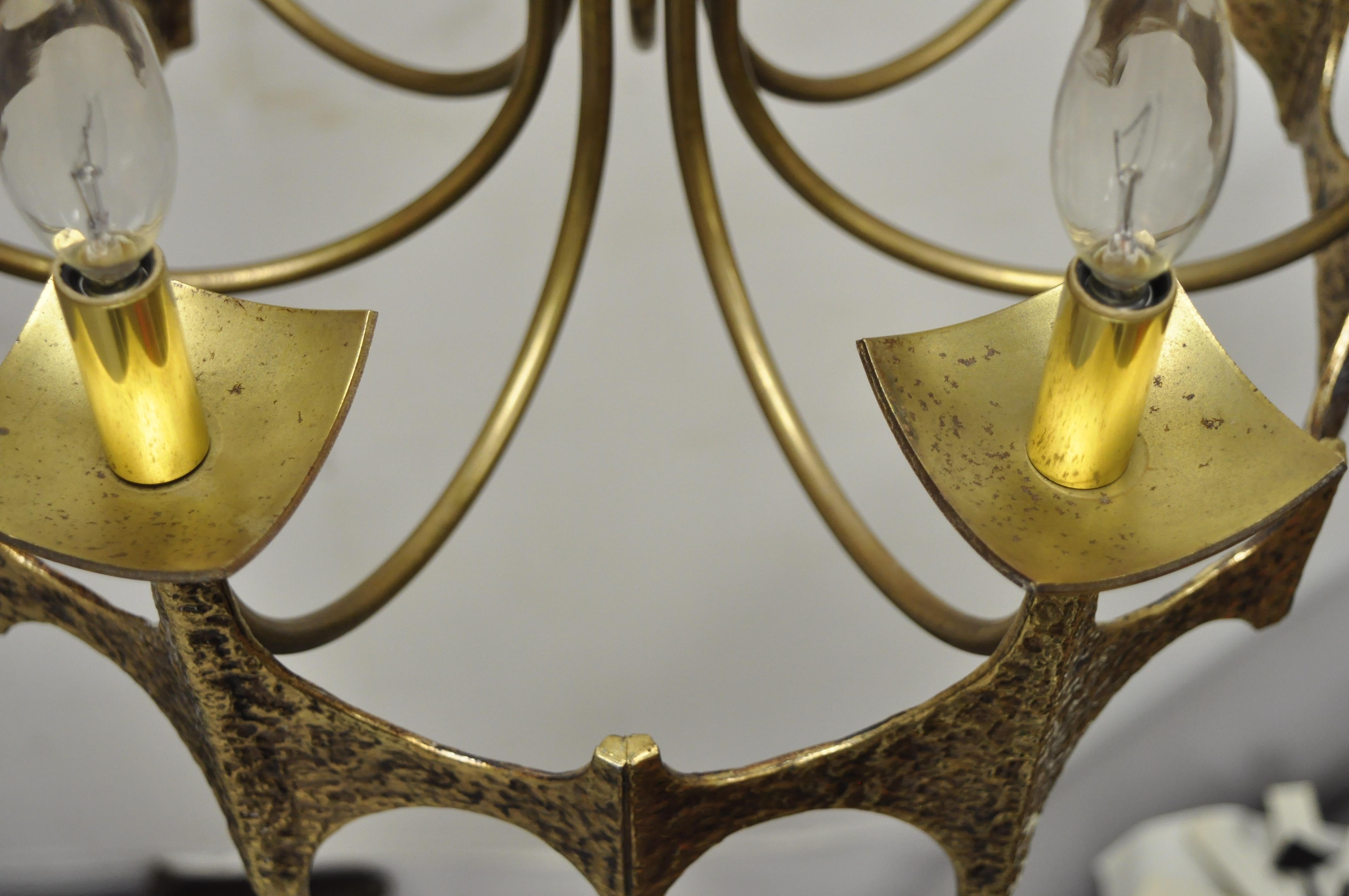 Vintage Mid-Century Modern Mo Bridges Brutalist Hammered Brass Chandelier 3