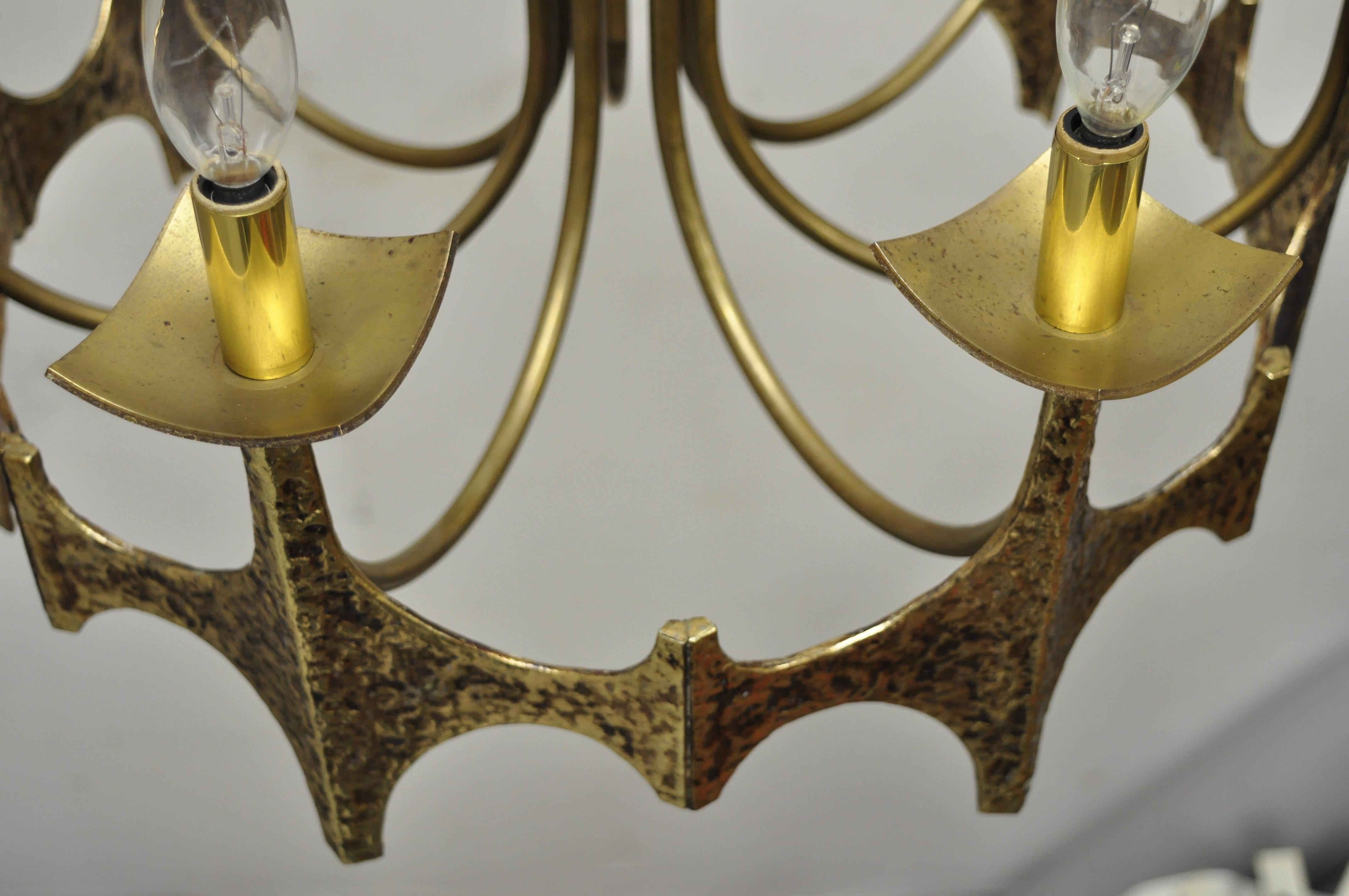 Vintage Mid-Century Modern Mo Bridges Brutalist Hammered Brass Chandelier 4