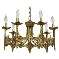 Vintage Mid-Century Modern Mo Bridges Brutalist Hammered Brass Chandelier