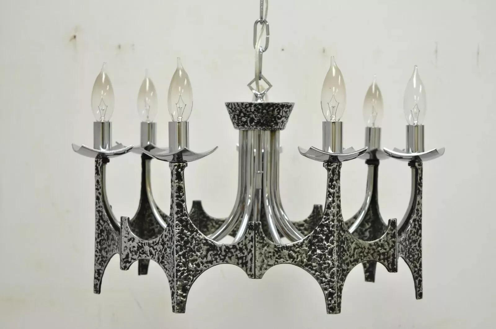 Mid-Century Modern Vintage Mid Century Modern Mo Bridges Brutalist Hammered Chrome Chandelier For Sale