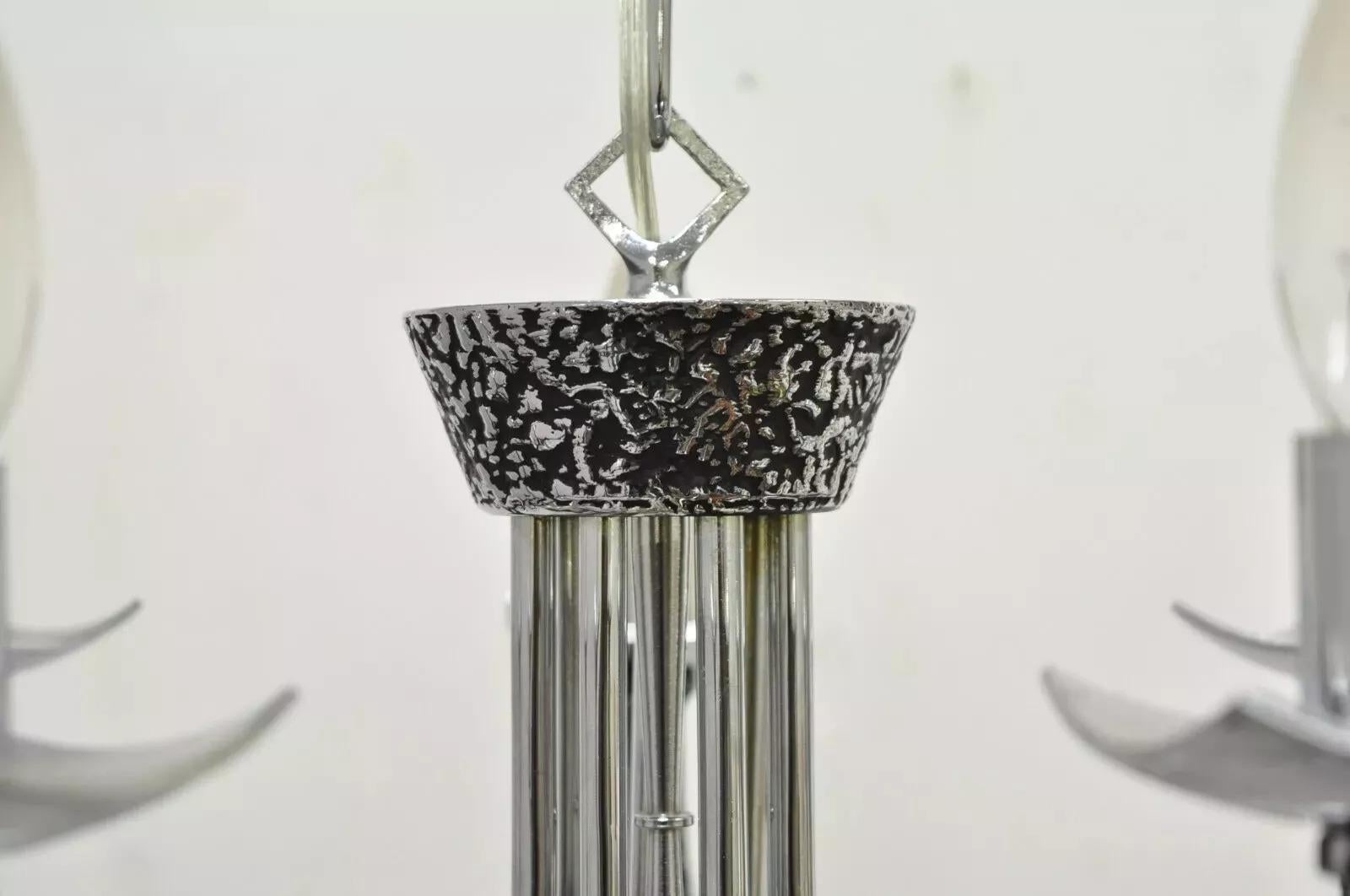 20th Century Vintage Mid Century Modern Mo Bridges Brutalist Hammered Chrome Chandelier For Sale