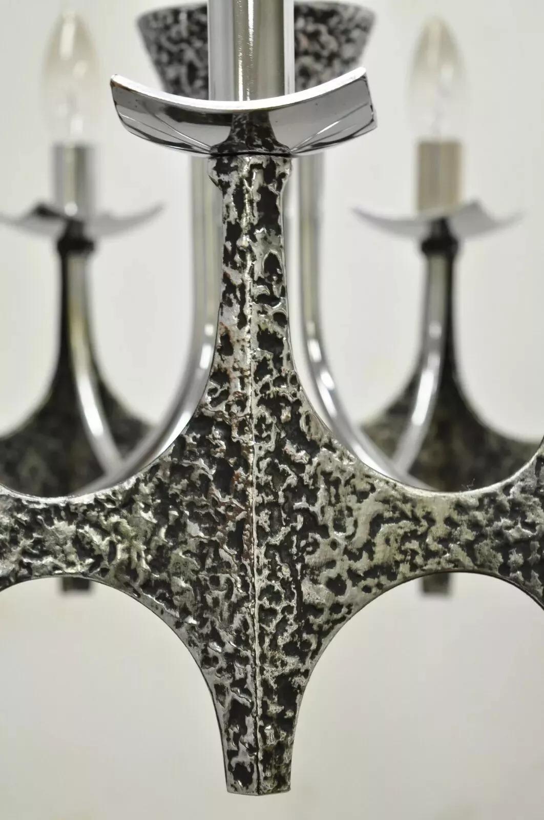 Vintage Mid Century Modern Mo Bridges Brutalist Hammered Chrome Chandelier For Sale 1