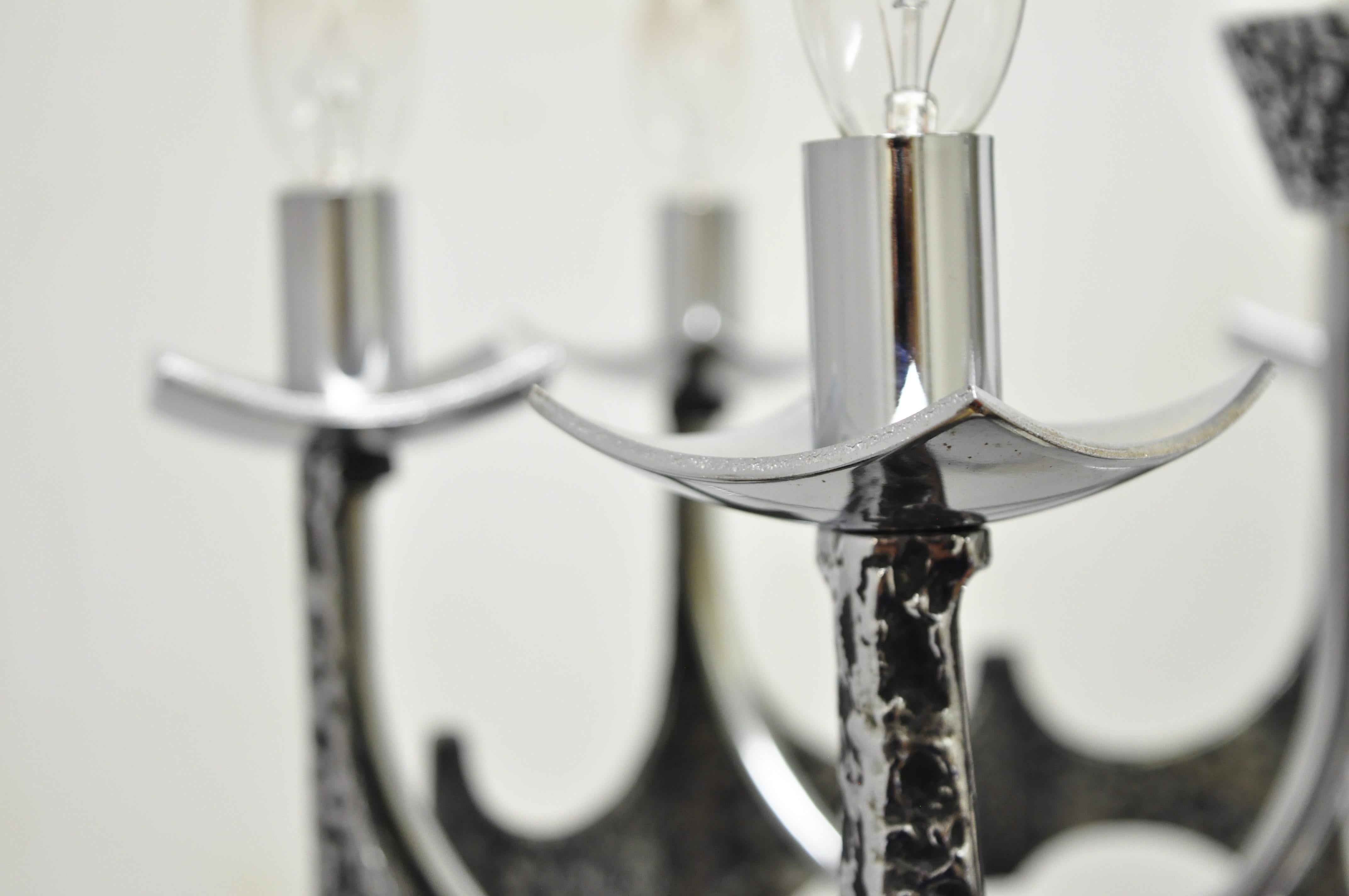 Vintage Mid-Century Modern Mo Bridges Brutalist Hammered Chrome Chandelier For Sale 1