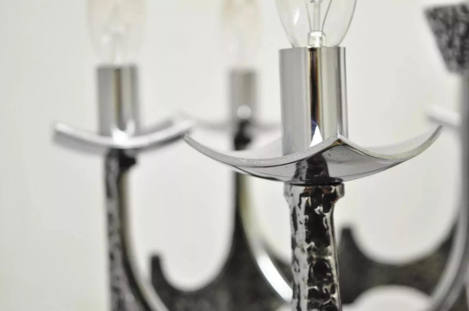 Vintage Mid Century Modern Mo Bridges Brutalist Hammered Chrome Chandelier For Sale 2