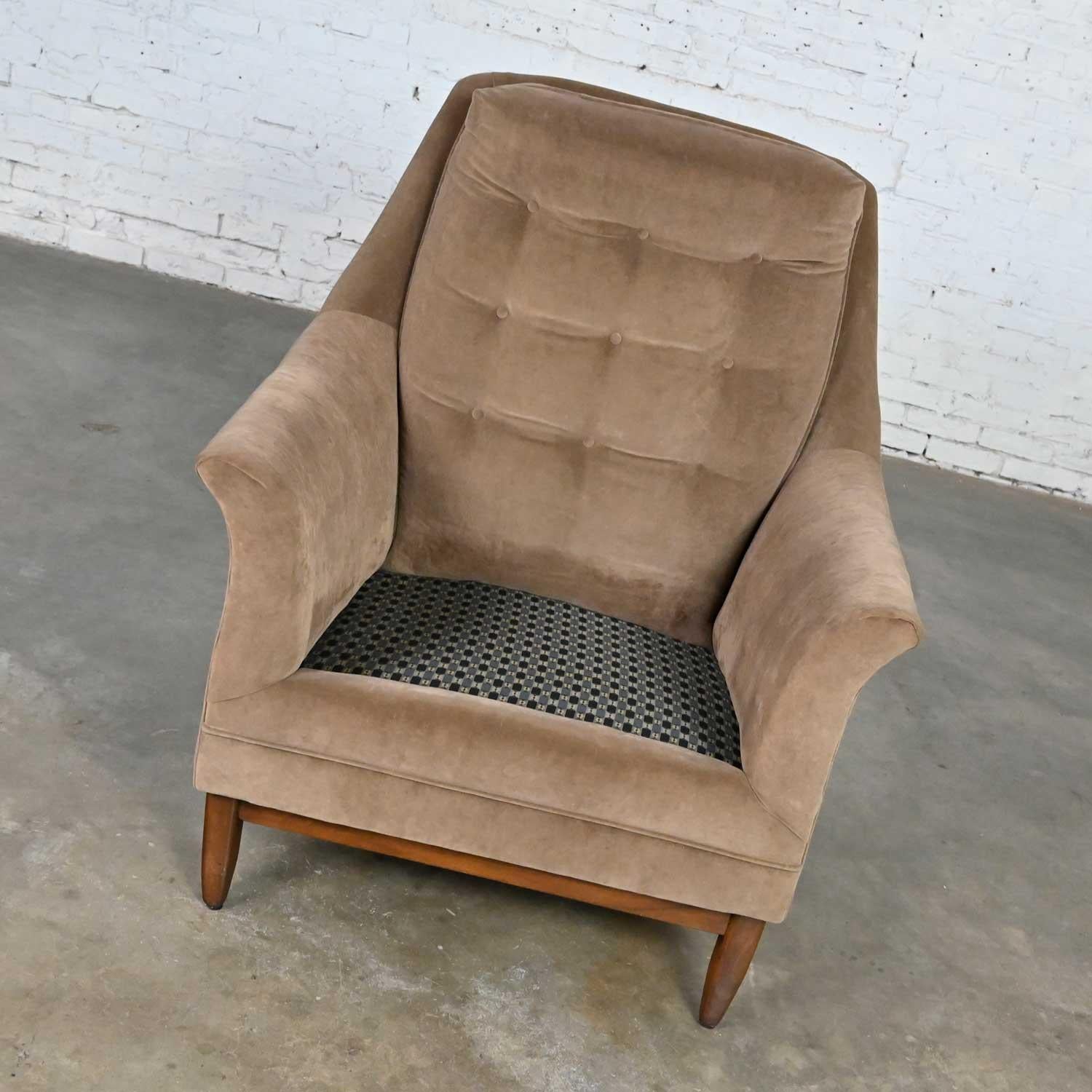 Vintage Mid-Century Modern Mocha Colored Velvet Club Lounge Chair Style Dunbar For Sale 4