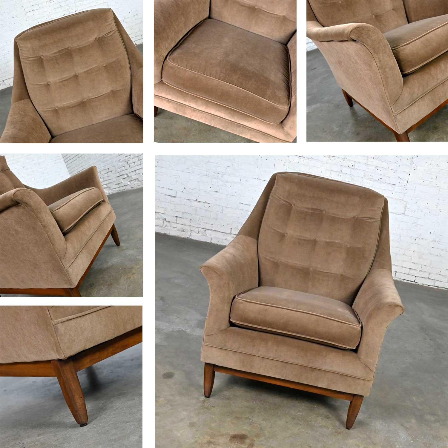 Vintage Mid-Century Modern Mocha Colored Velvet Club Lounge Chair Style Dunbar For Sale 6