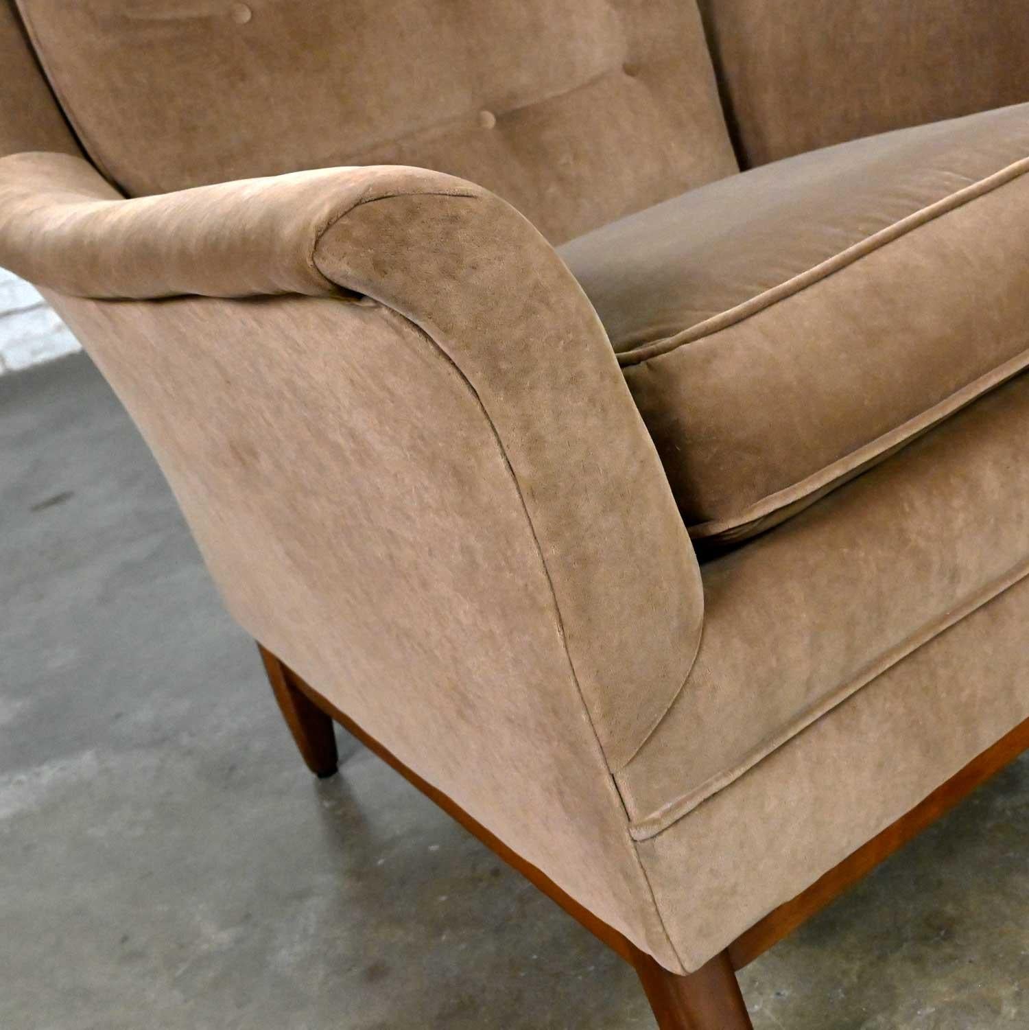 Vintage Mid-Century Modern Mocha Colored Velvet Club Lounge Chair Style Dunbar For Sale 9