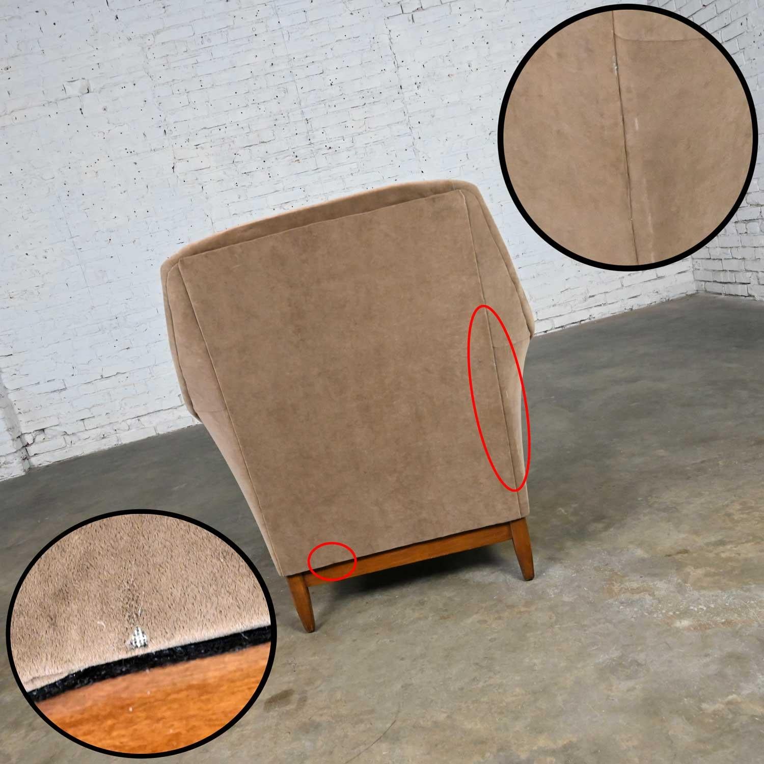 Vintage Mid-Century Modern Mocha Colored Velvet Club Lounge Chair Style Dunbar For Sale 12