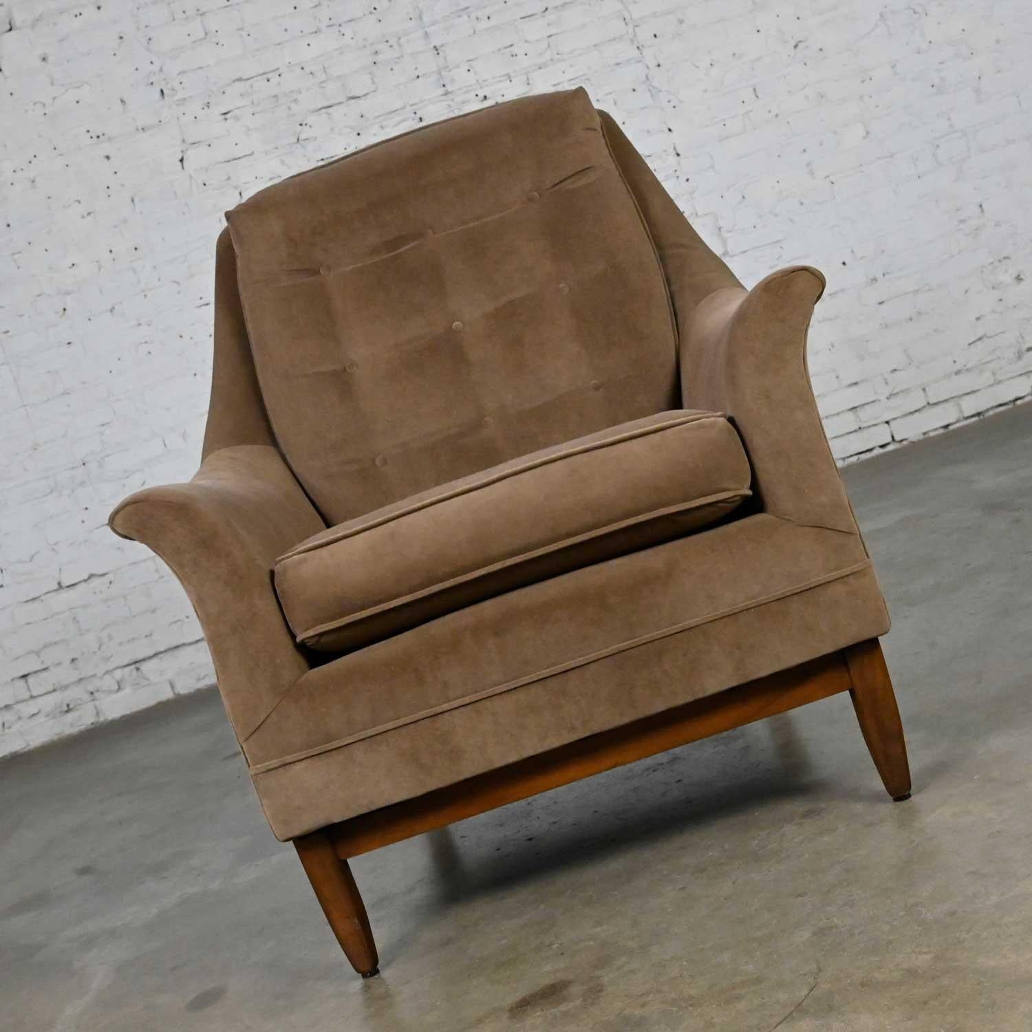 Vintage Mid-Century Modern Mocha Colored Velvet Club Lounge Chair Style Dunbar For Sale 1