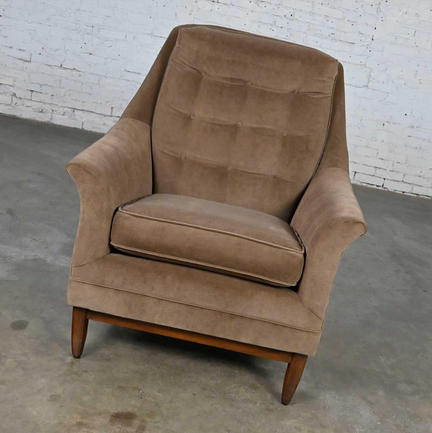 Vintage Mid-Century Modern Mocha Colored Velvet Club Lounge Chair Style Dunbar For Sale 2