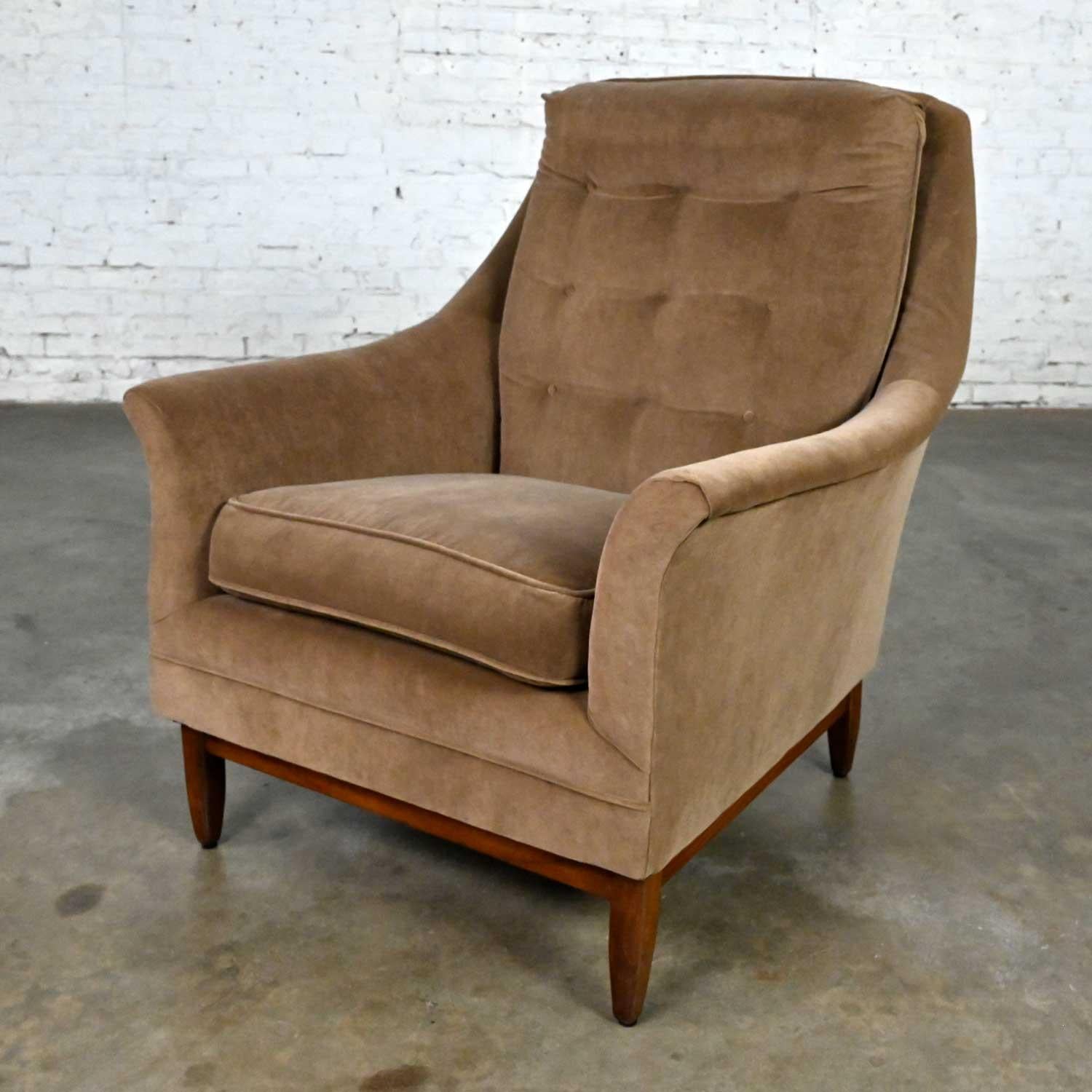 Vintage Mid-Century Modern Mocha Colored Velvet Club Lounge Chair Style Dunbar For Sale 2