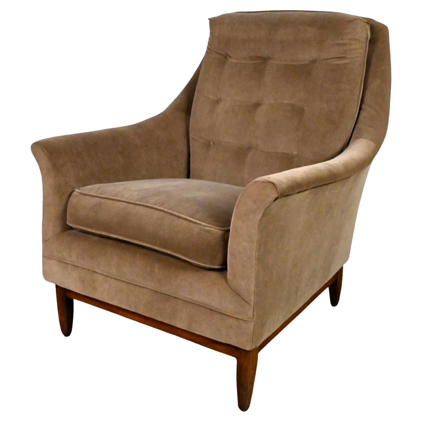 Vintage Mid-Century Modern Mocha Colored Velvet Club Lounge Chair Style Dunbar For Sale