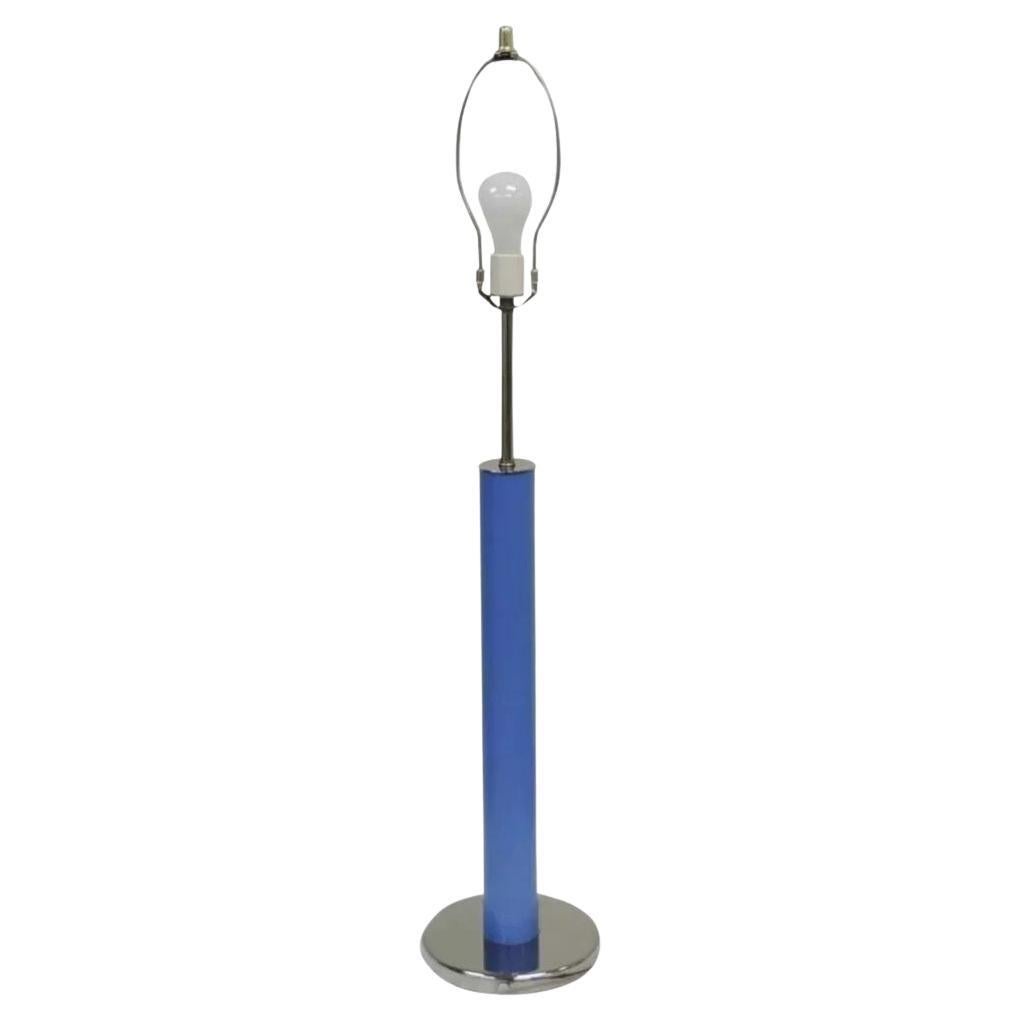 Vintage Mid Century Modern Modernist Blue Cylinder Chrome Table Lamp