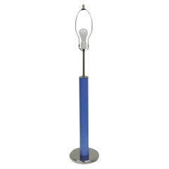 Vintage Mid Century Modern Modernist Blue Cylinder Chrome Table Lamp