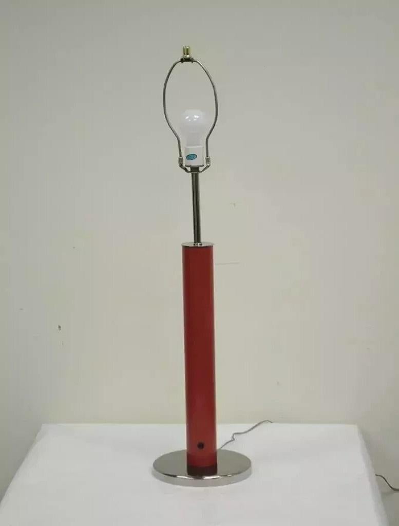 Mid-Century Modern Vintage Mid Century Modern Modernist Red Cylinder Chrome Table Desk Console Lamp For Sale