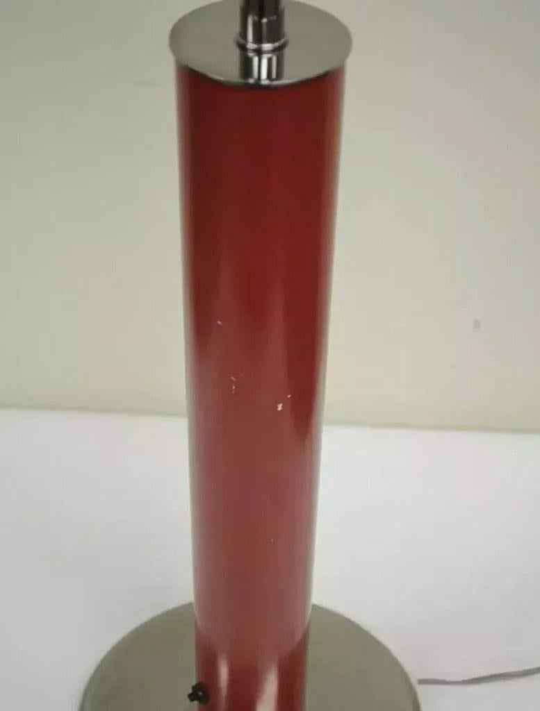 Unknown Vintage Mid Century Modern Modernist Red Cylinder Chrome Table Desk Console Lamp For Sale
