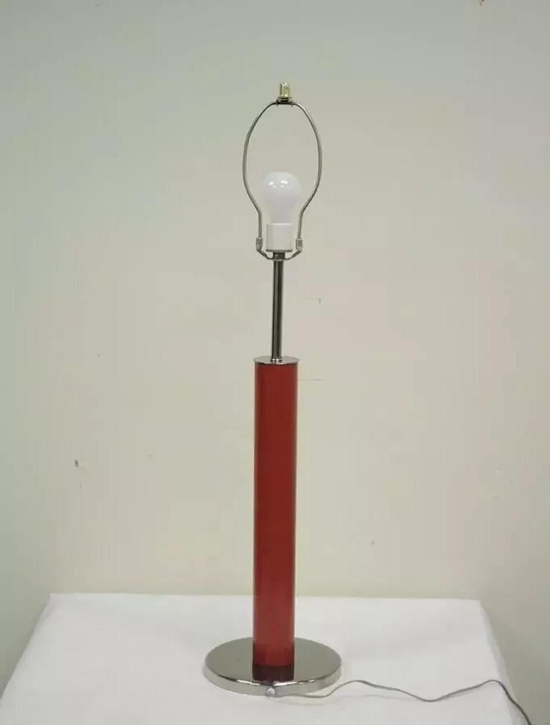 20th Century Vintage Mid Century Modern Modernist Red Cylinder Chrome Table Desk Console Lamp For Sale